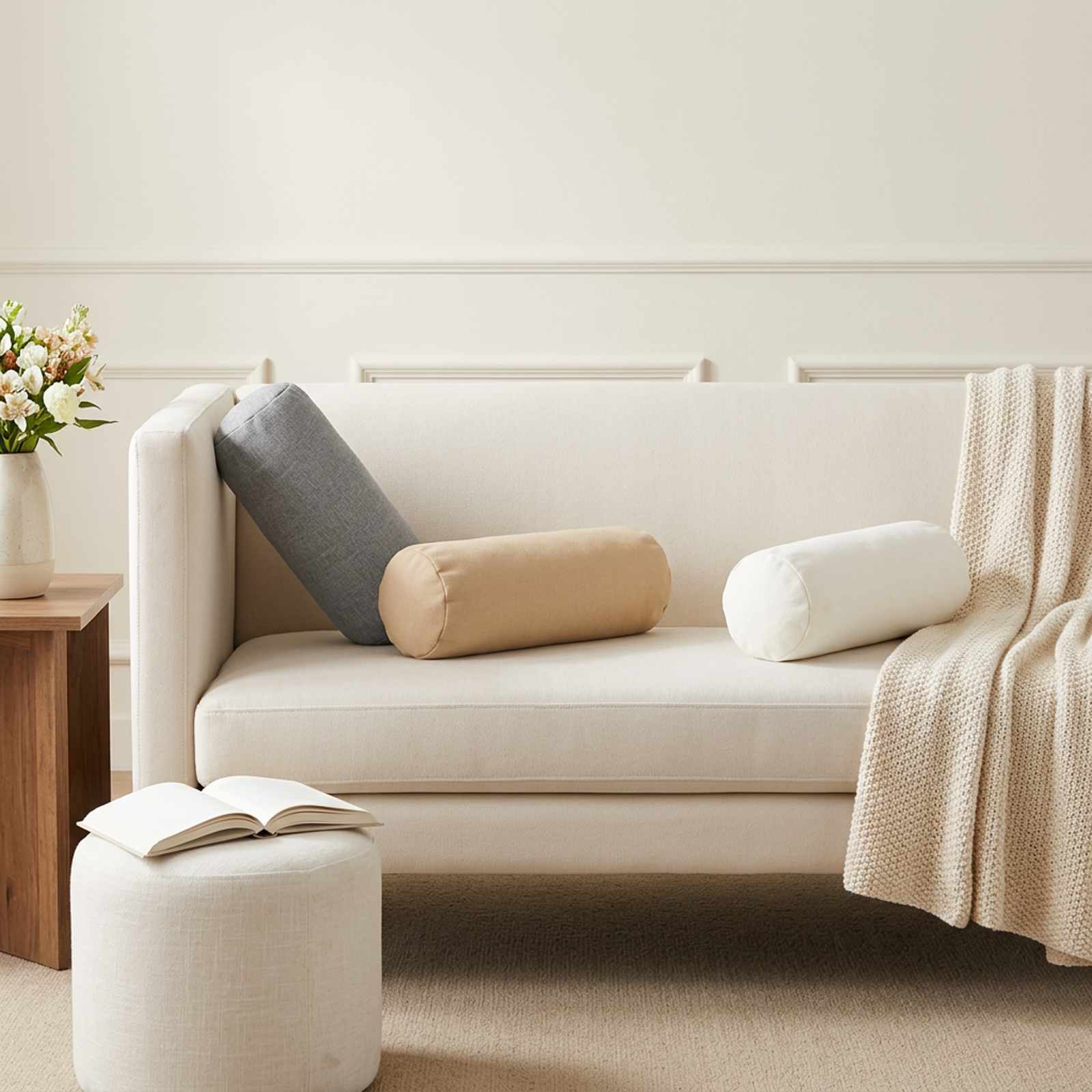 Throw Pillow 2 pcs HEERLEN Cream Ø 15 x 40 cm Fabric