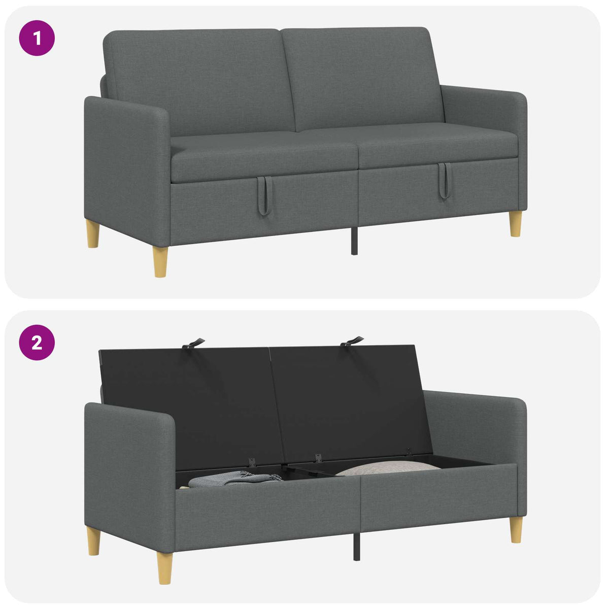 Sofa with Storage Dark Grey 172 x 78 x 87 cm Polyester