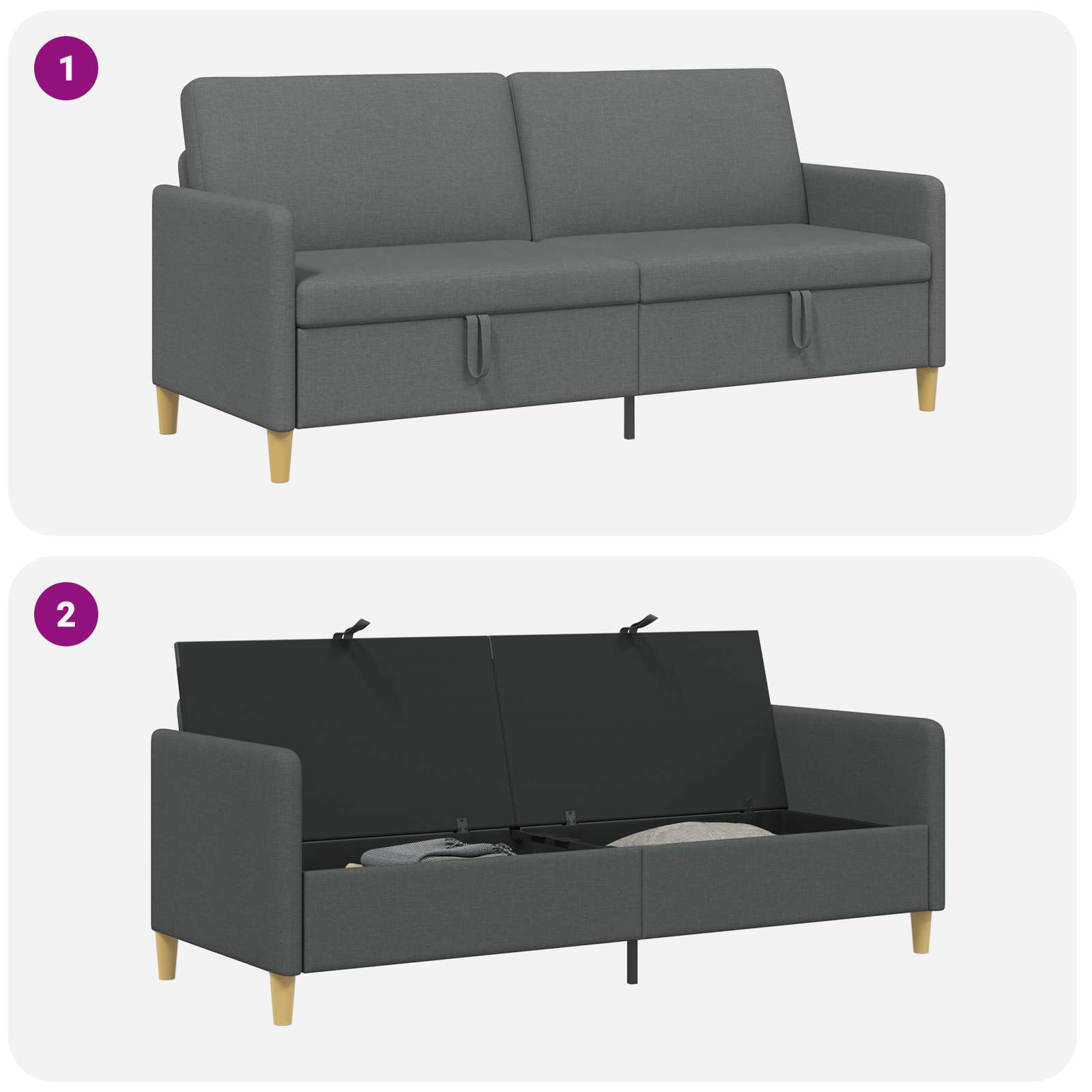 Sofa with Storage Dark Grey 192 x 78 x 87 cm Polyester