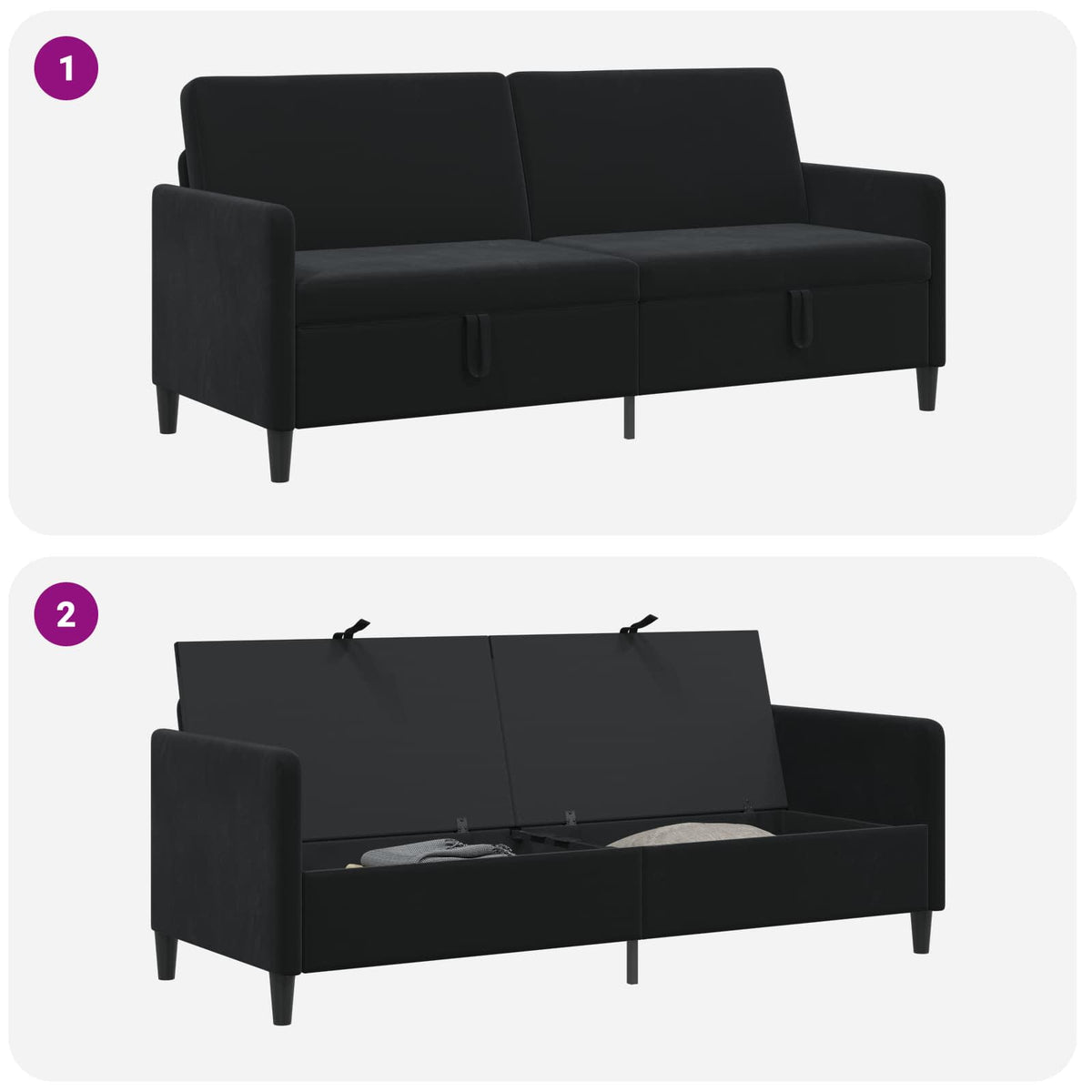 Sofa with Storage Black 192 x 78 x 87 cm Polyester