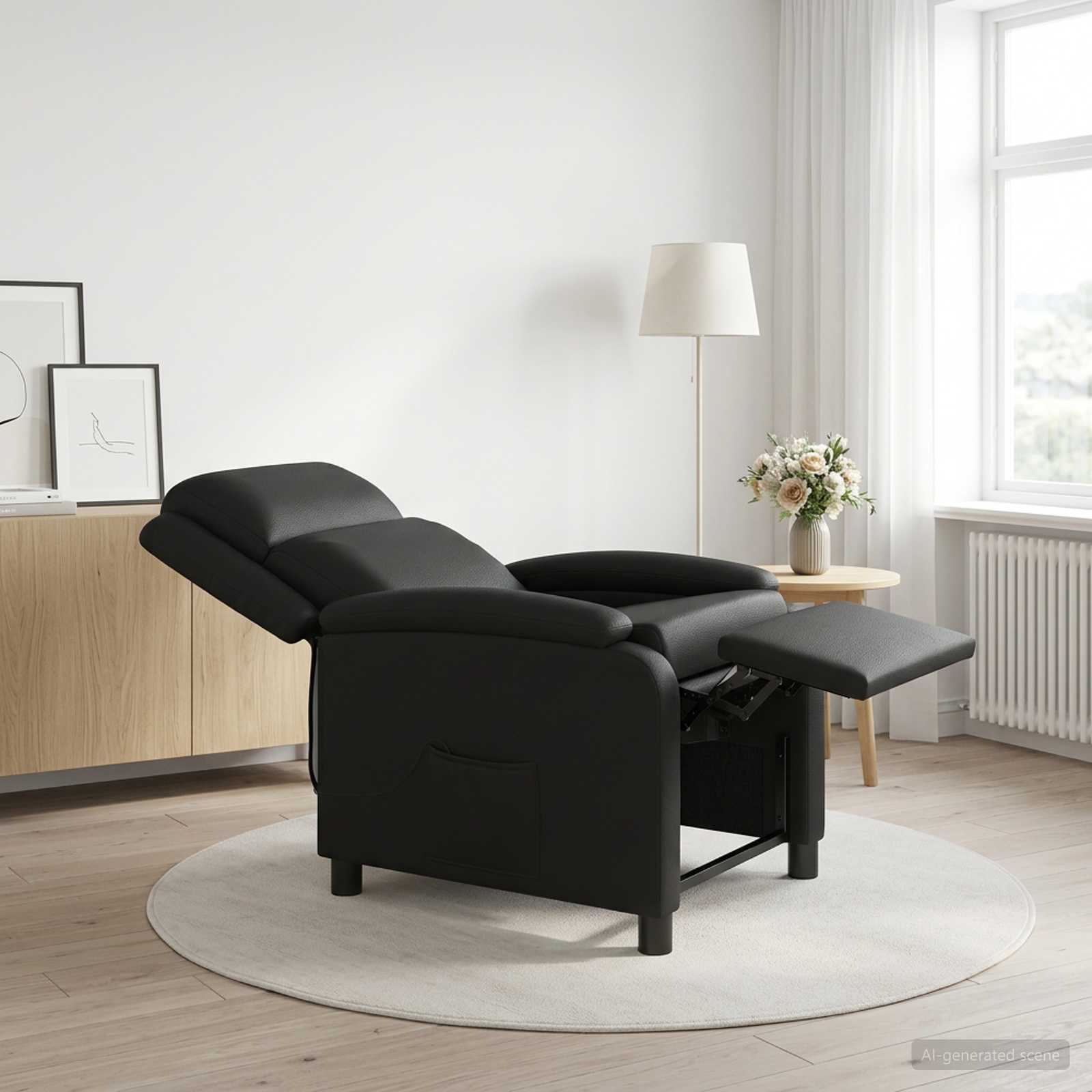 Massage Recliner Black Faux Leather