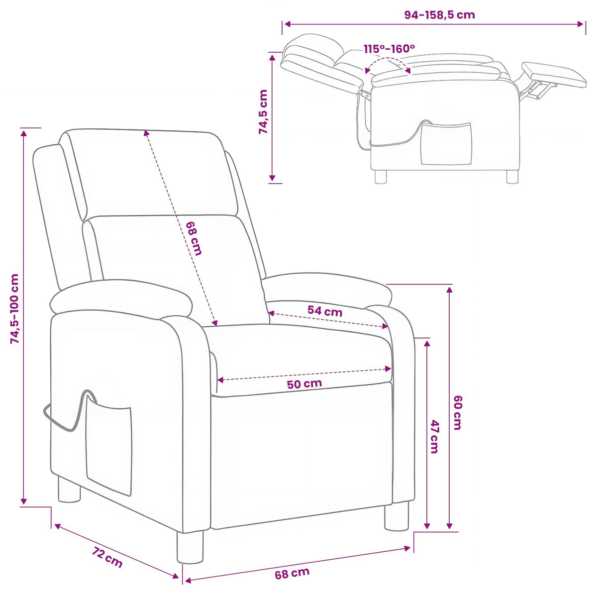 Massage Recliner Dark Grey Fabric