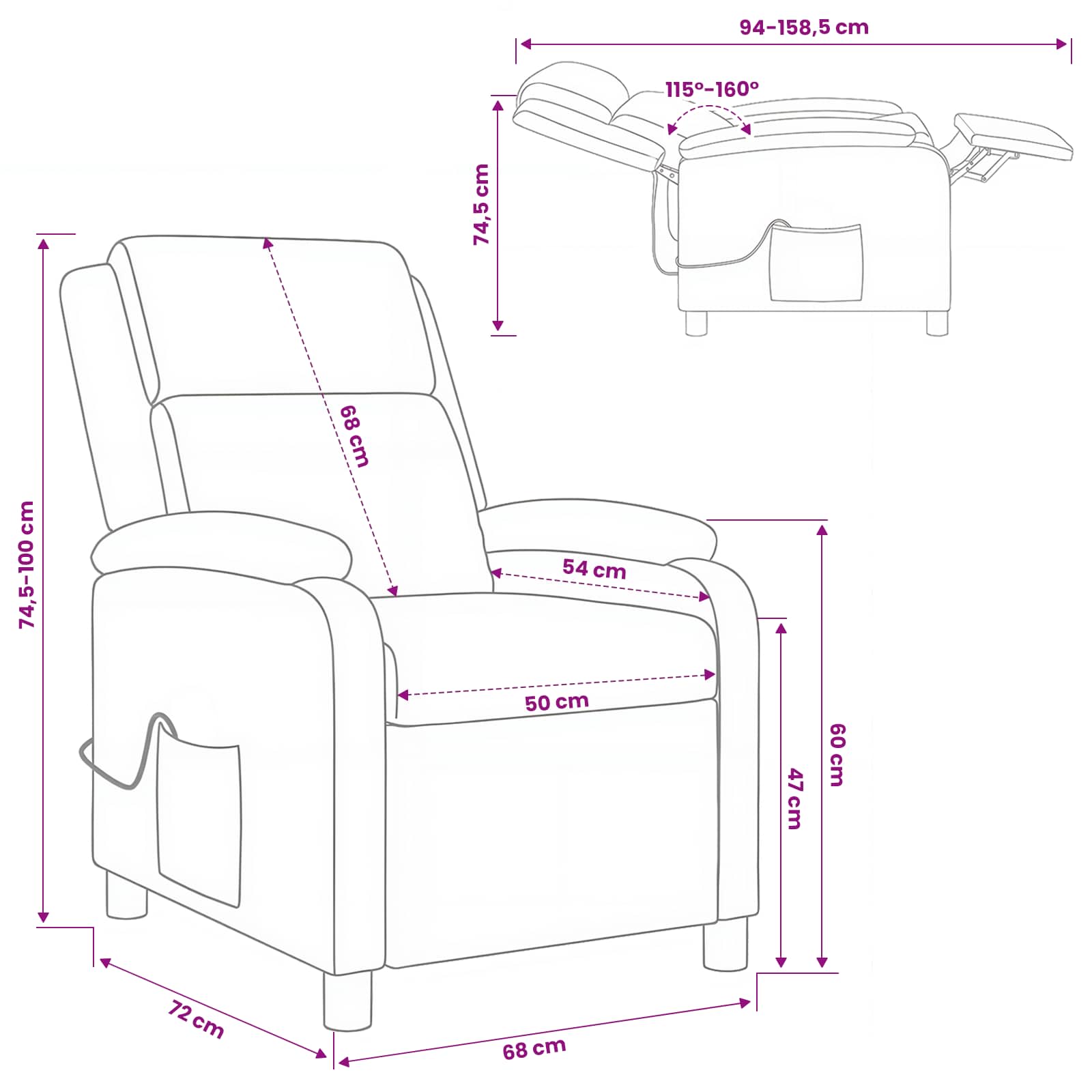 Massage Recliner Dark Grey Fabric
