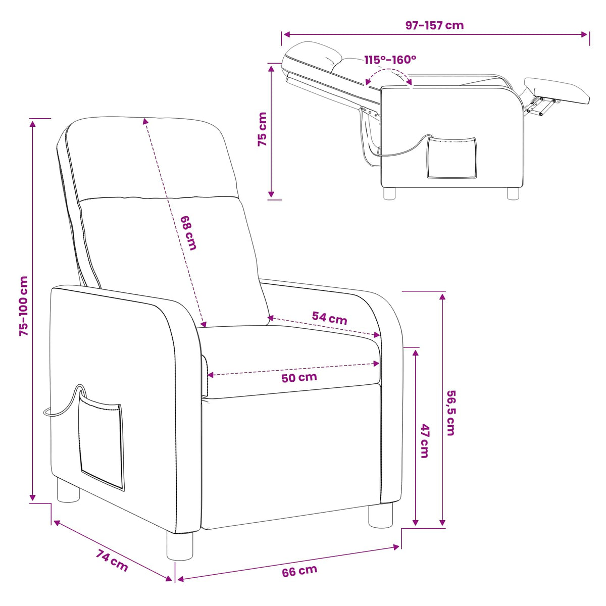Massage Recliner Dark Grey Fabric