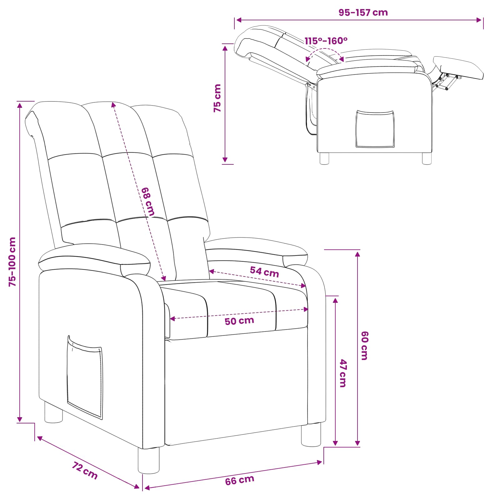 Recliner Dark Grey Fabric