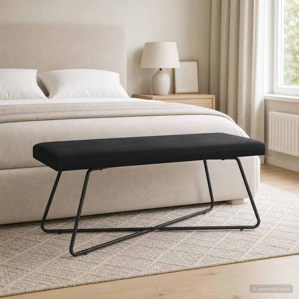 Bench Plain Black 110 x 40 x 45 cm Velvet