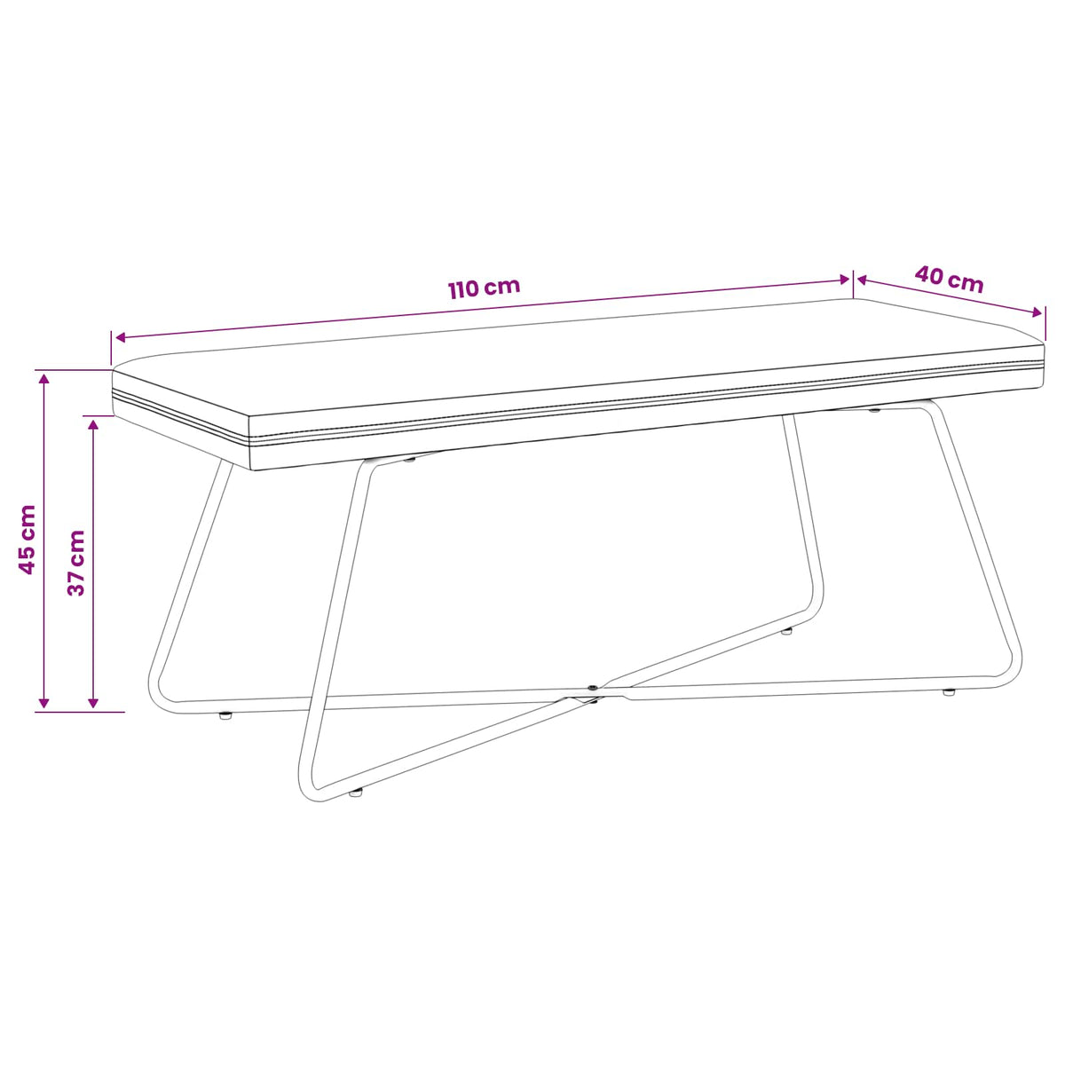 Bench Plain Black 110 x 40 x 45 cm Velvet