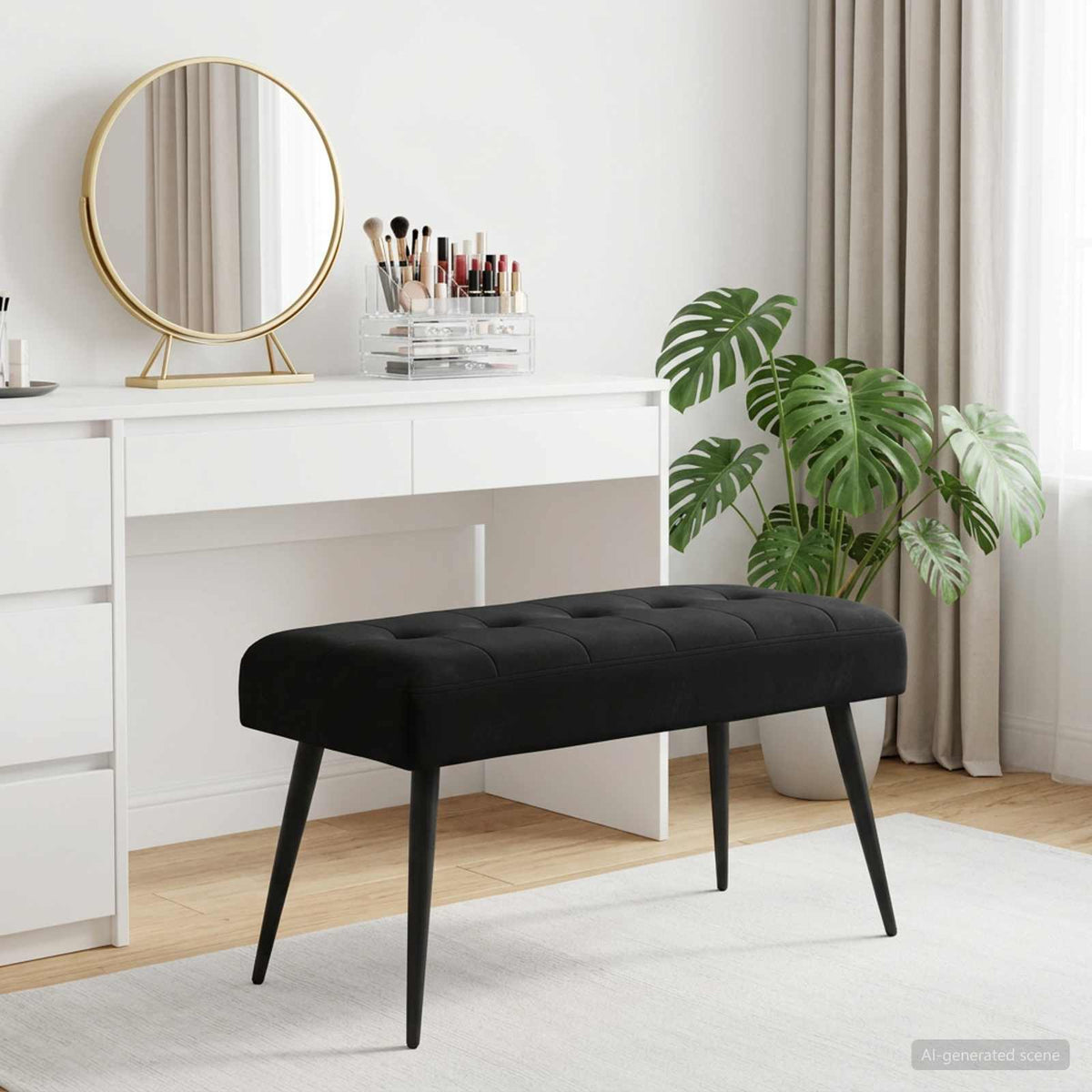 Button tufted bench Black 80 x 40 x 46 cm Velvet