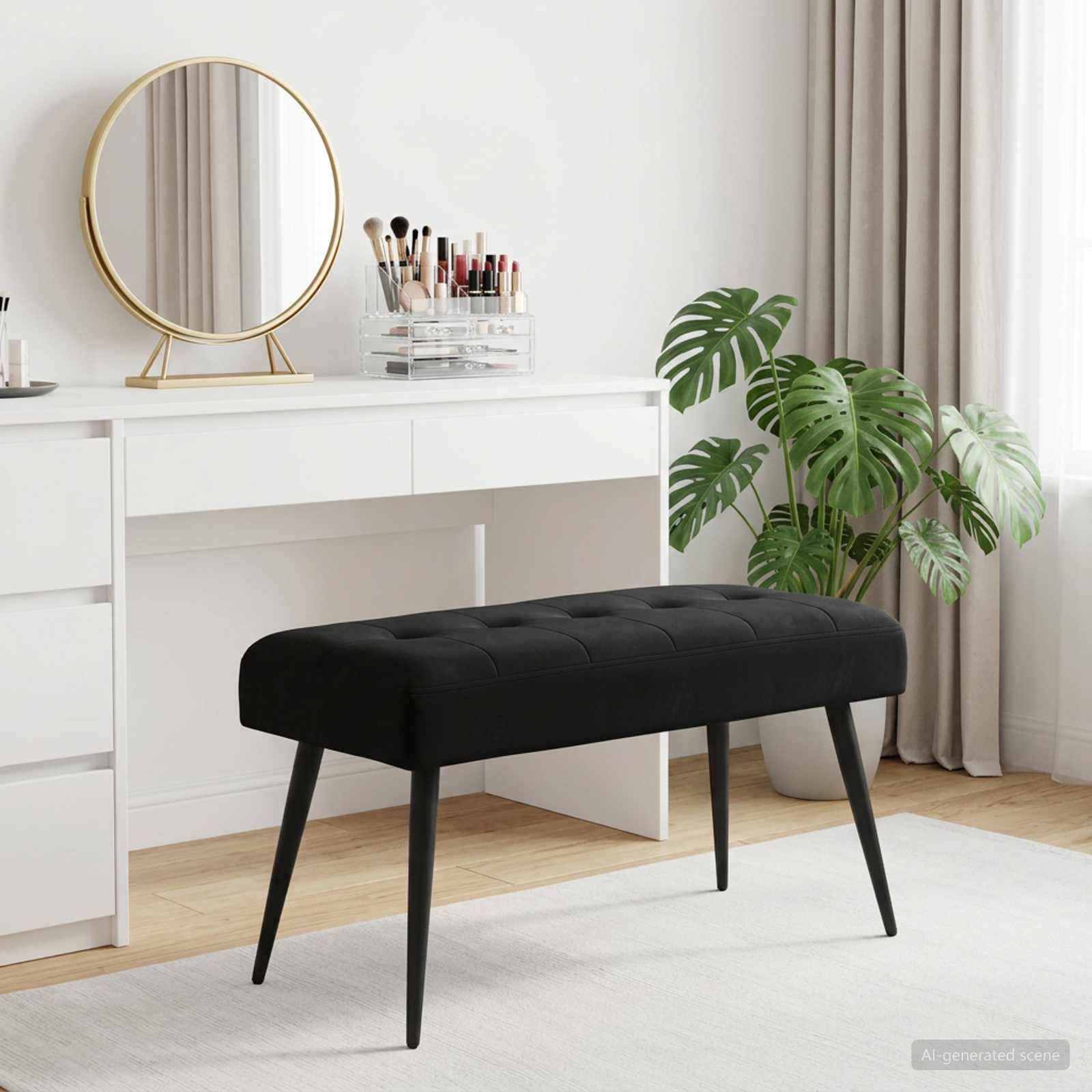 Button tufted bench Black 80 x 40 x 46 cm Velvet