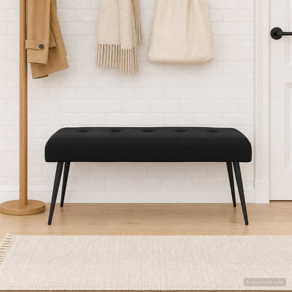 Button tufted bench Black 110 x 40 x 46 cm Velvet