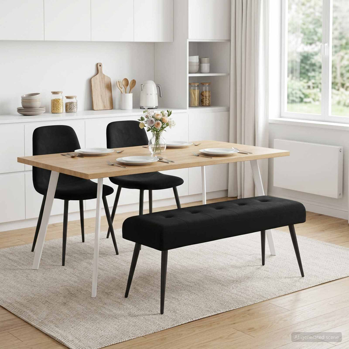 Button tufted bench Black 110 x 40 x 46 cm Velvet
