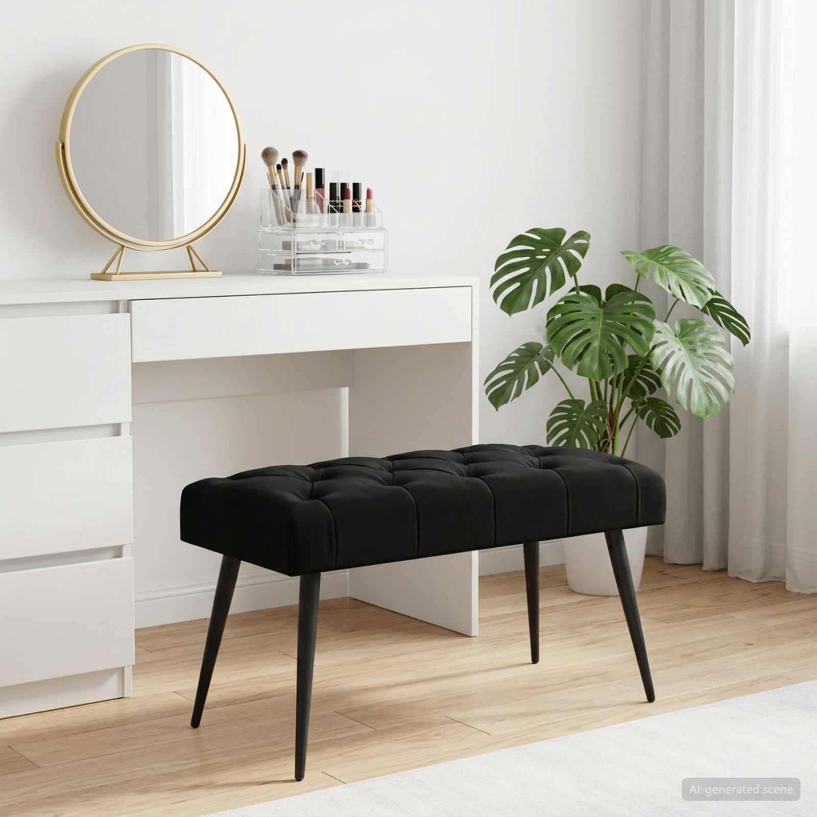 Button tufted bench Black 80 x 40 x 46 cm Velvet