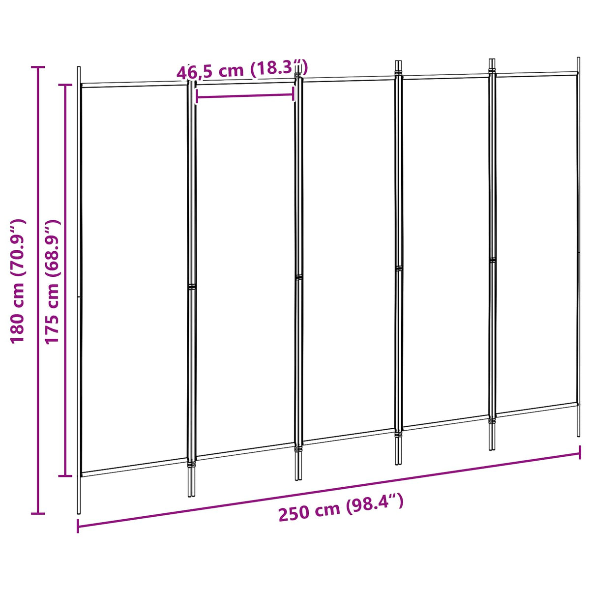 5-Panel Room Divider Beige 250 x 180 cm Fabric