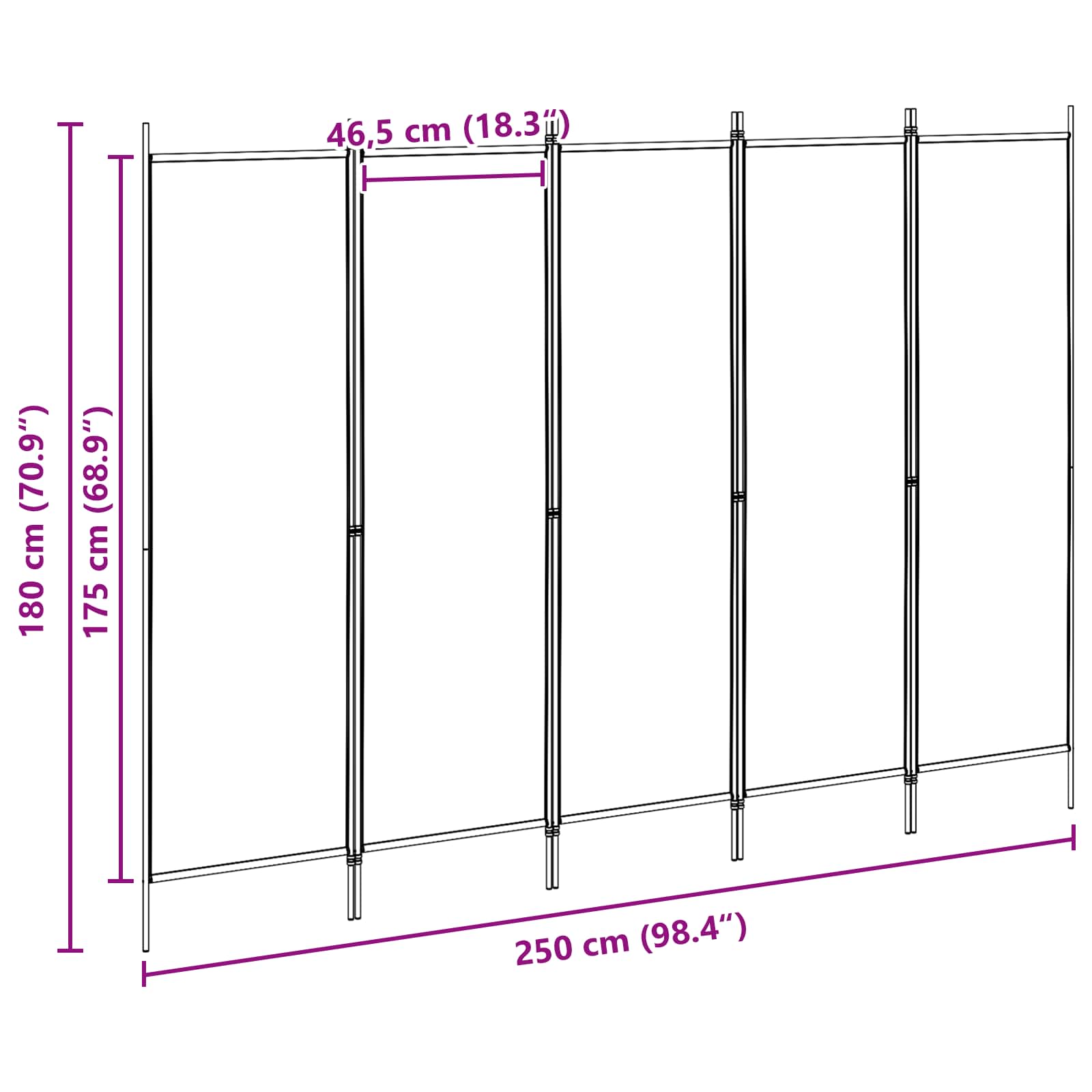 5-Panel Room Divider Beige 250 x 180 cm Fabric