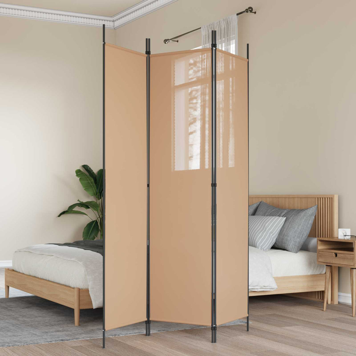 3-Panel Room Divider Beige 150 x 200 cm Fabric
