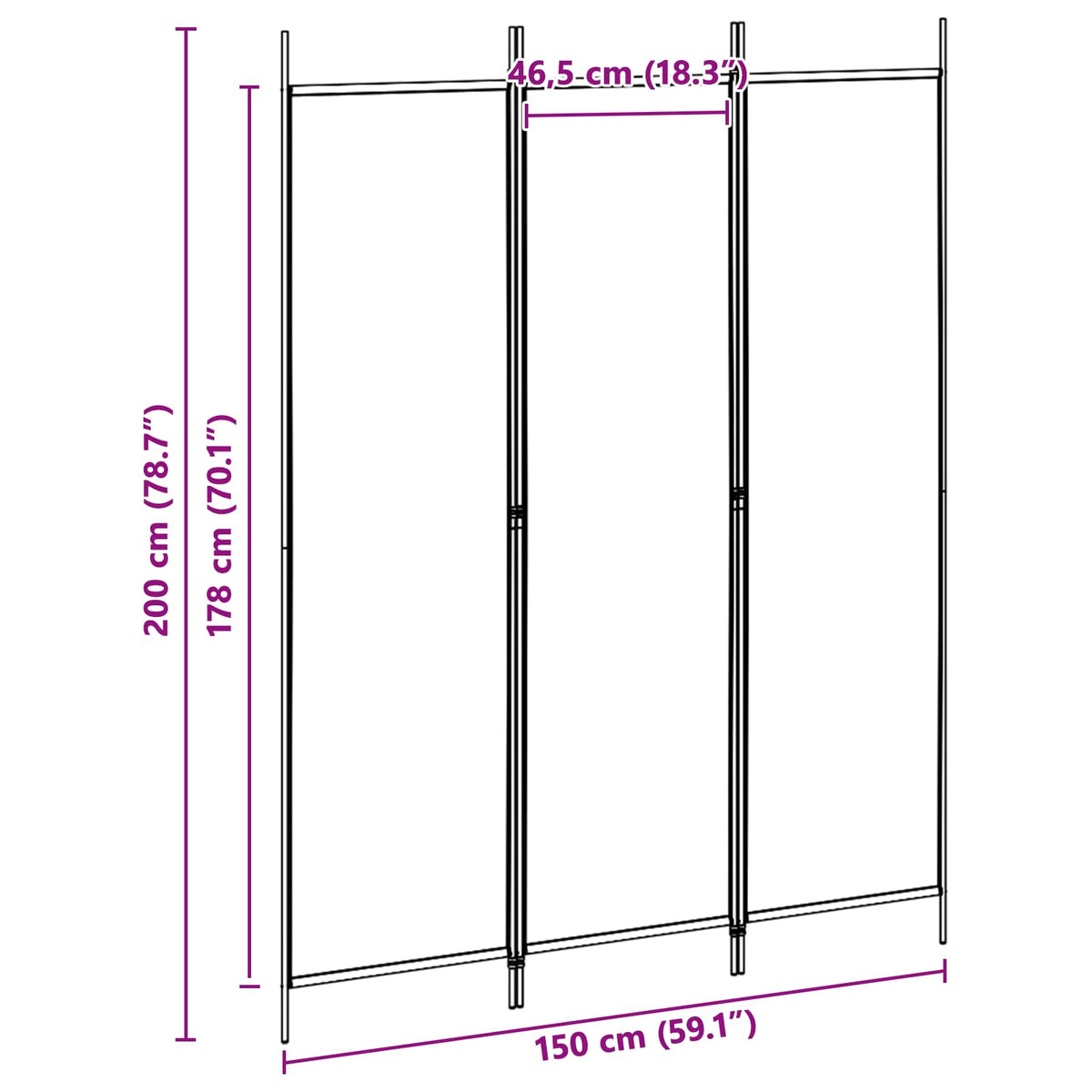 3-Panel Room Divider Beige 150 x 200 cm Fabric