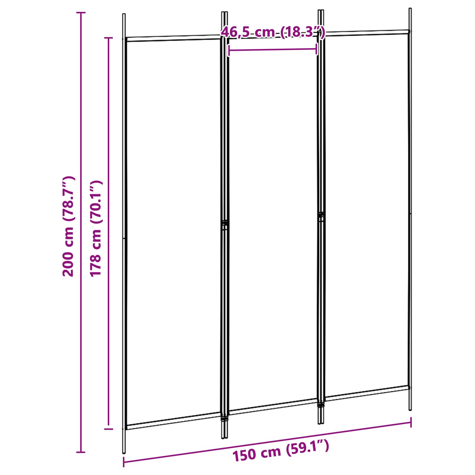 3-Panel Room Divider Beige 150 x 200 cm Fabric