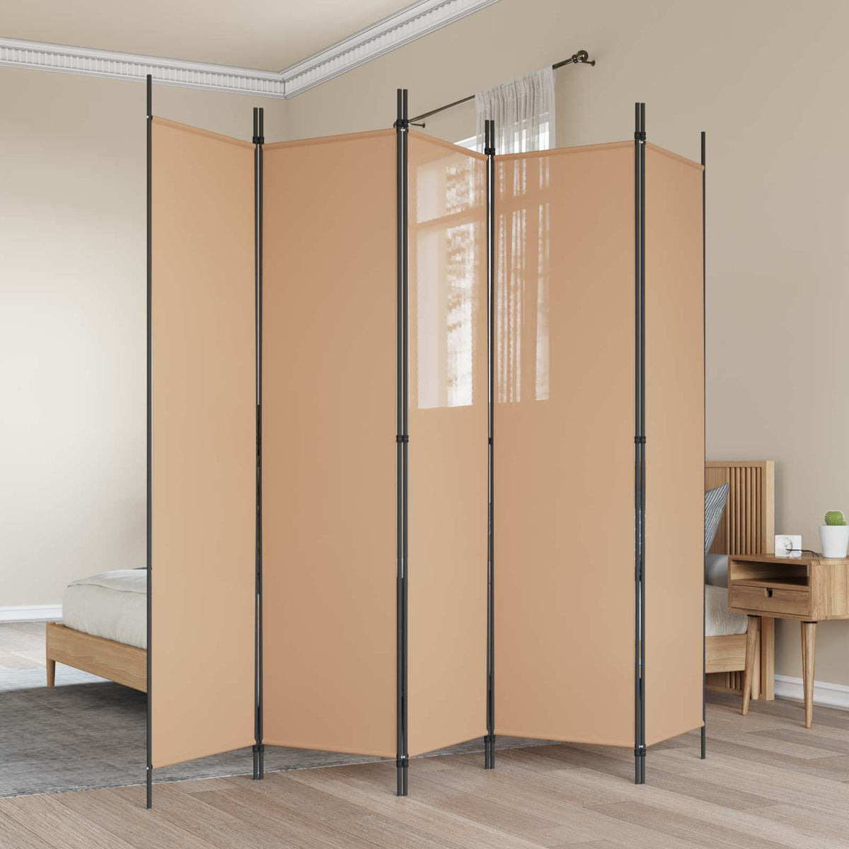 5-Panel Room Divider Beige 250 x 200 cm Fabric