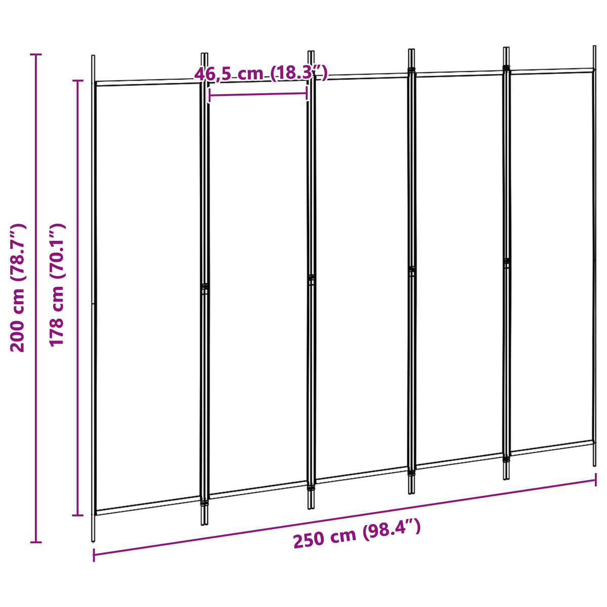 5-Panel Room Divider Beige 250 x 200 cm Fabric