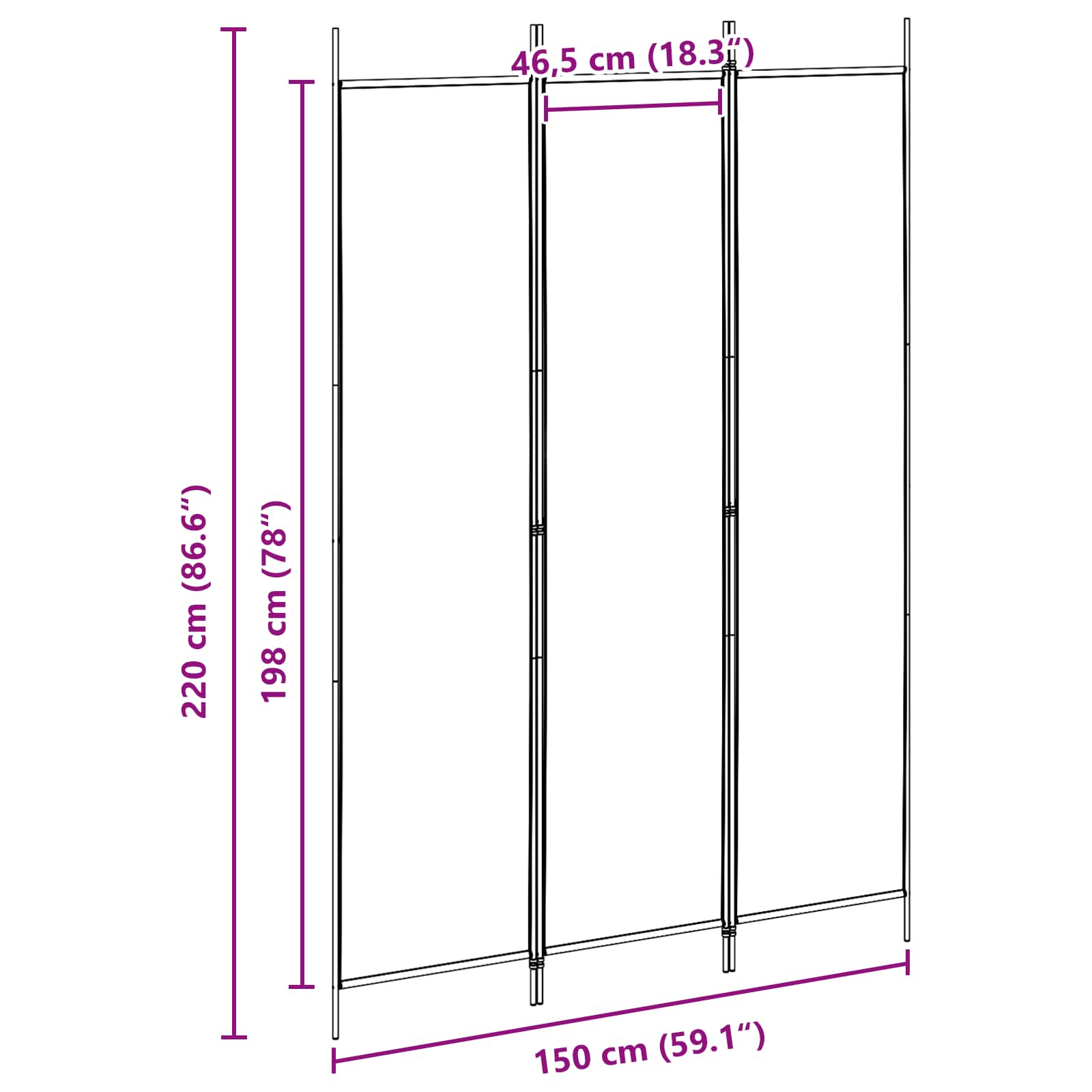 3-Panel Room Divider Beige 150 x 220 cm Fabric