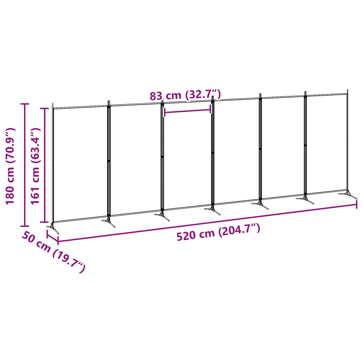 6-Panel Room Divider Beige 520 x 180 cm Fabric