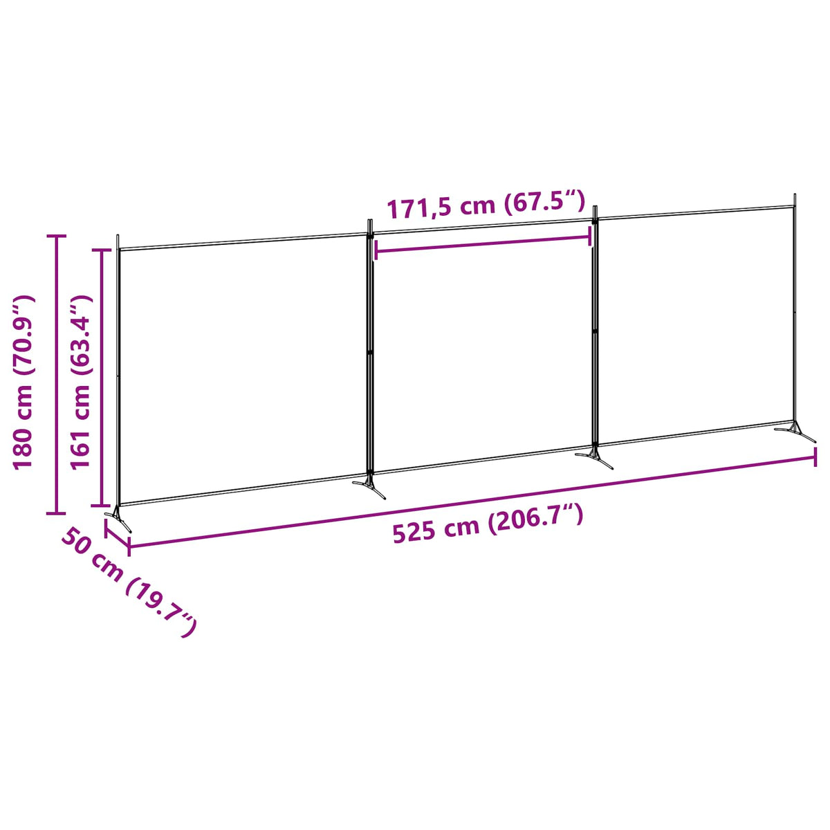 4-Panel Room Divider Beige 525 x 180 cm Fabric