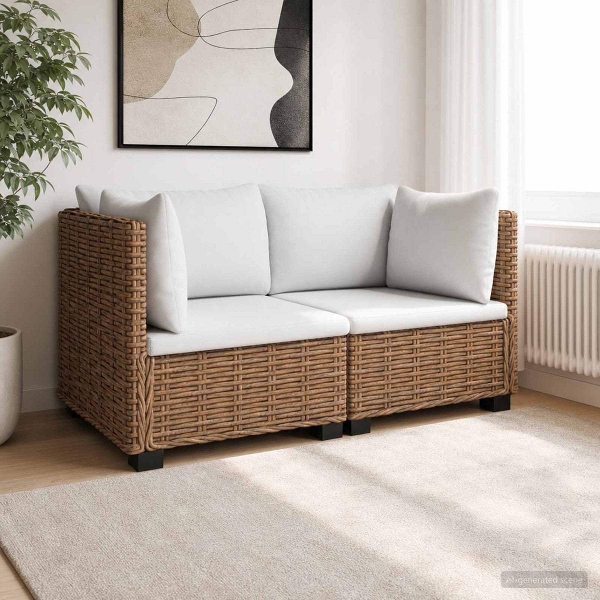 2 pcs Rattan Lounge Set with Cushions GENDT Natural Rattan