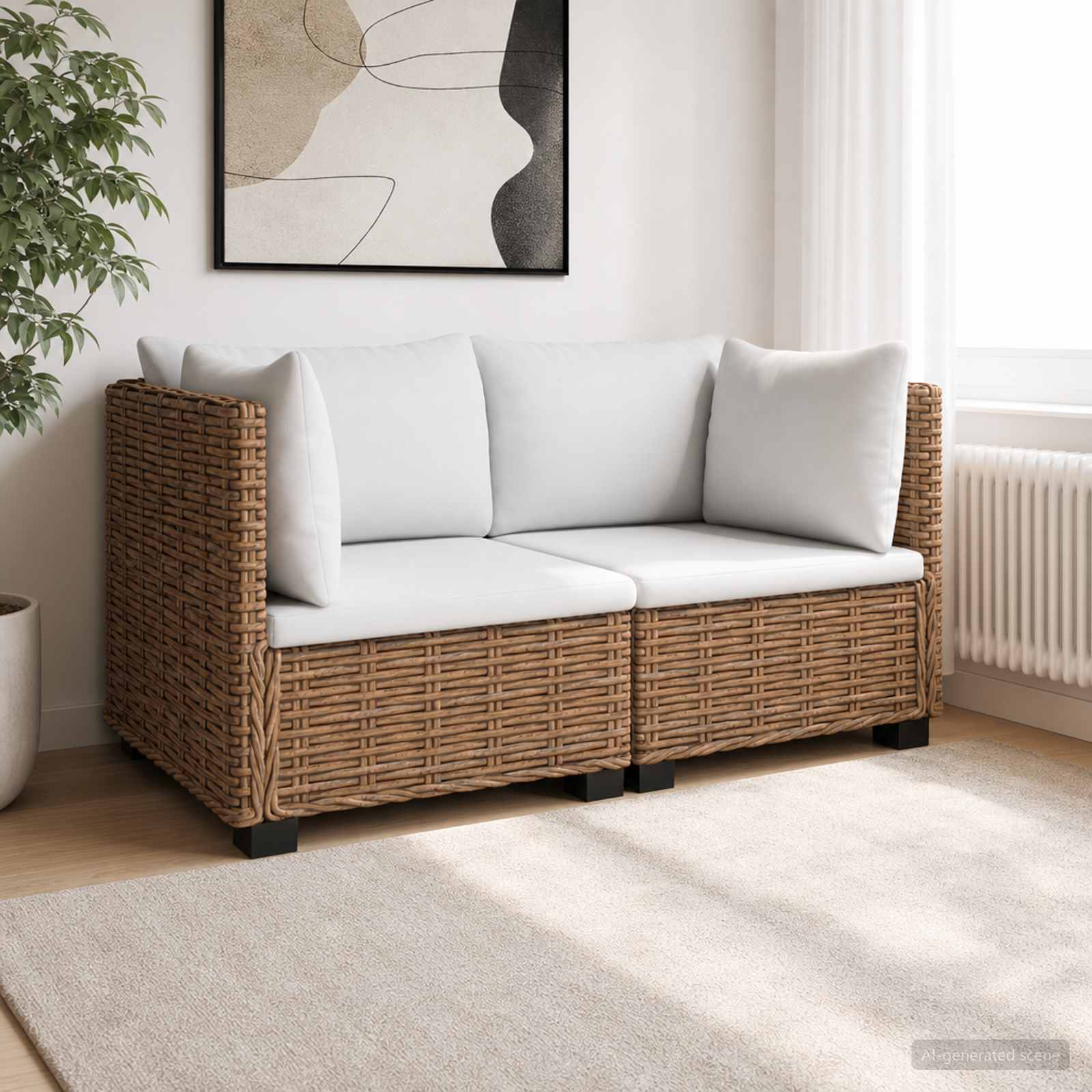 2 pcs Rattan Lounge Set with Cushions GENDT Natural Rattan