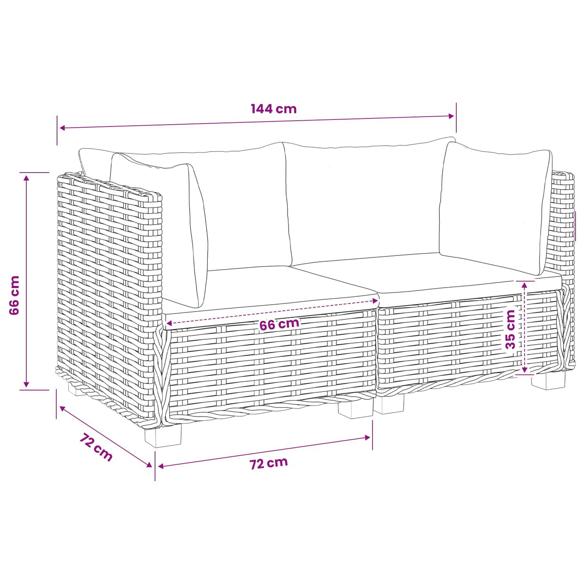 2 pcs Rattan Lounge Set with Cushions GENDT Natural Rattan