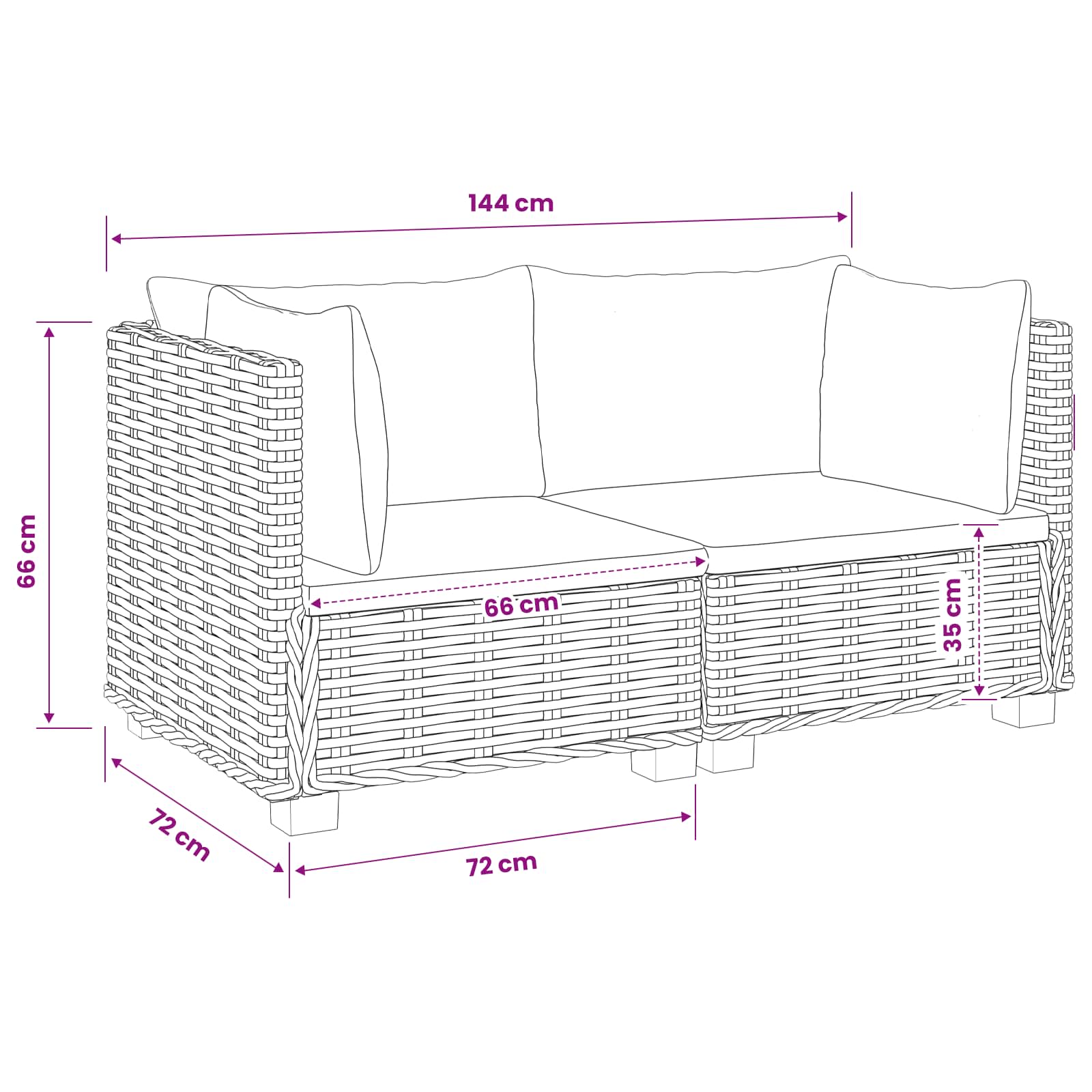 2 pcs Rattan Lounge Set with Cushions GENDT Natural Rattan