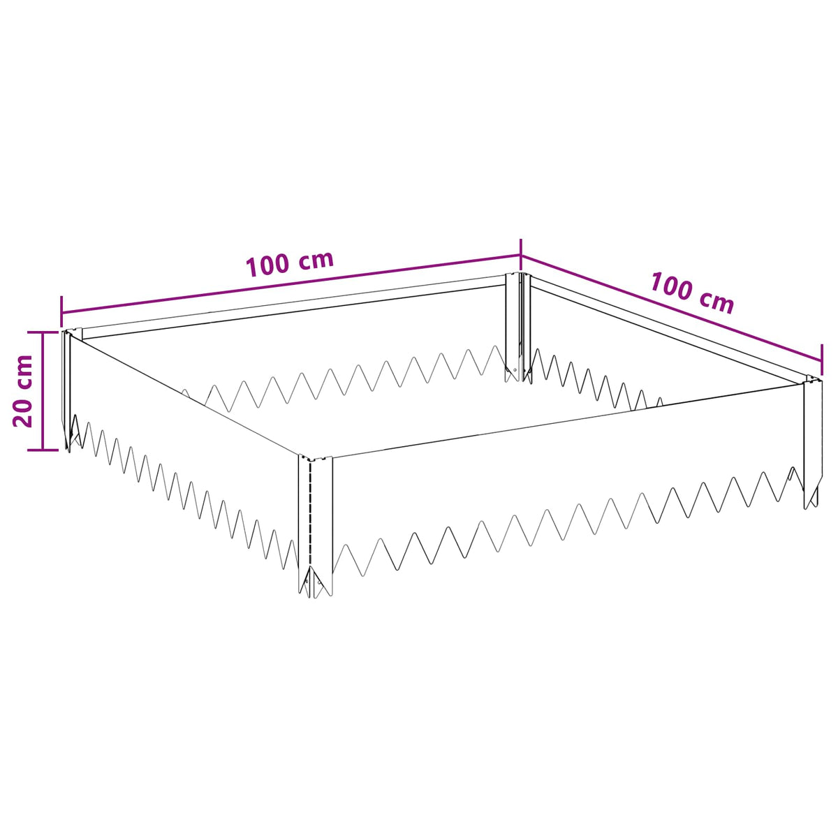 Lawn Edging 4 pcs 100 x 100 x 20 cm Steel Black