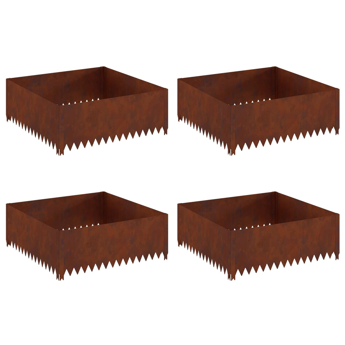 Lawn Edging 4 pcs 100 x 100 x 35 cm Steel Rusty