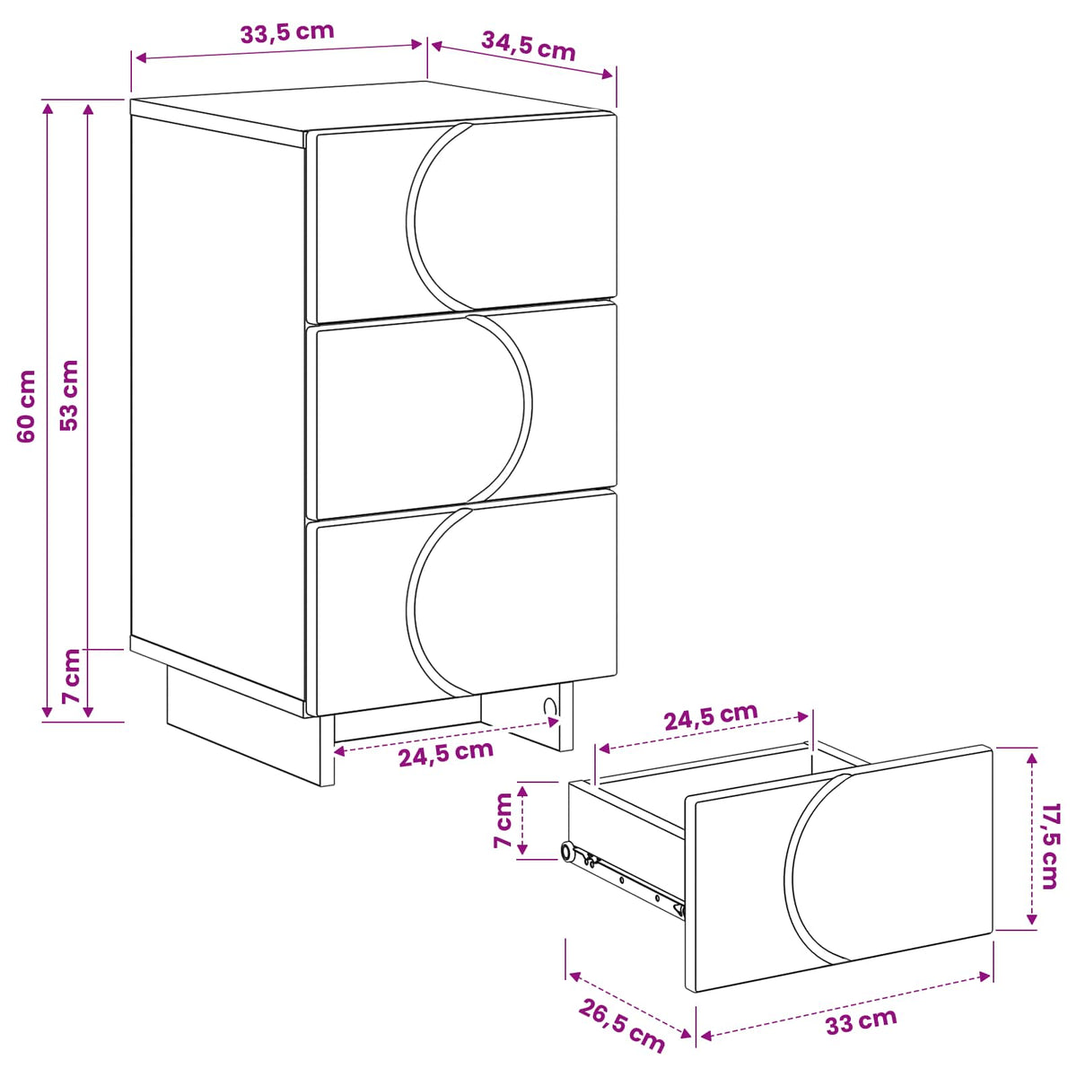 Bedside Cabinet White 33.5 x 34.5 x 60 cm Engineered Wood