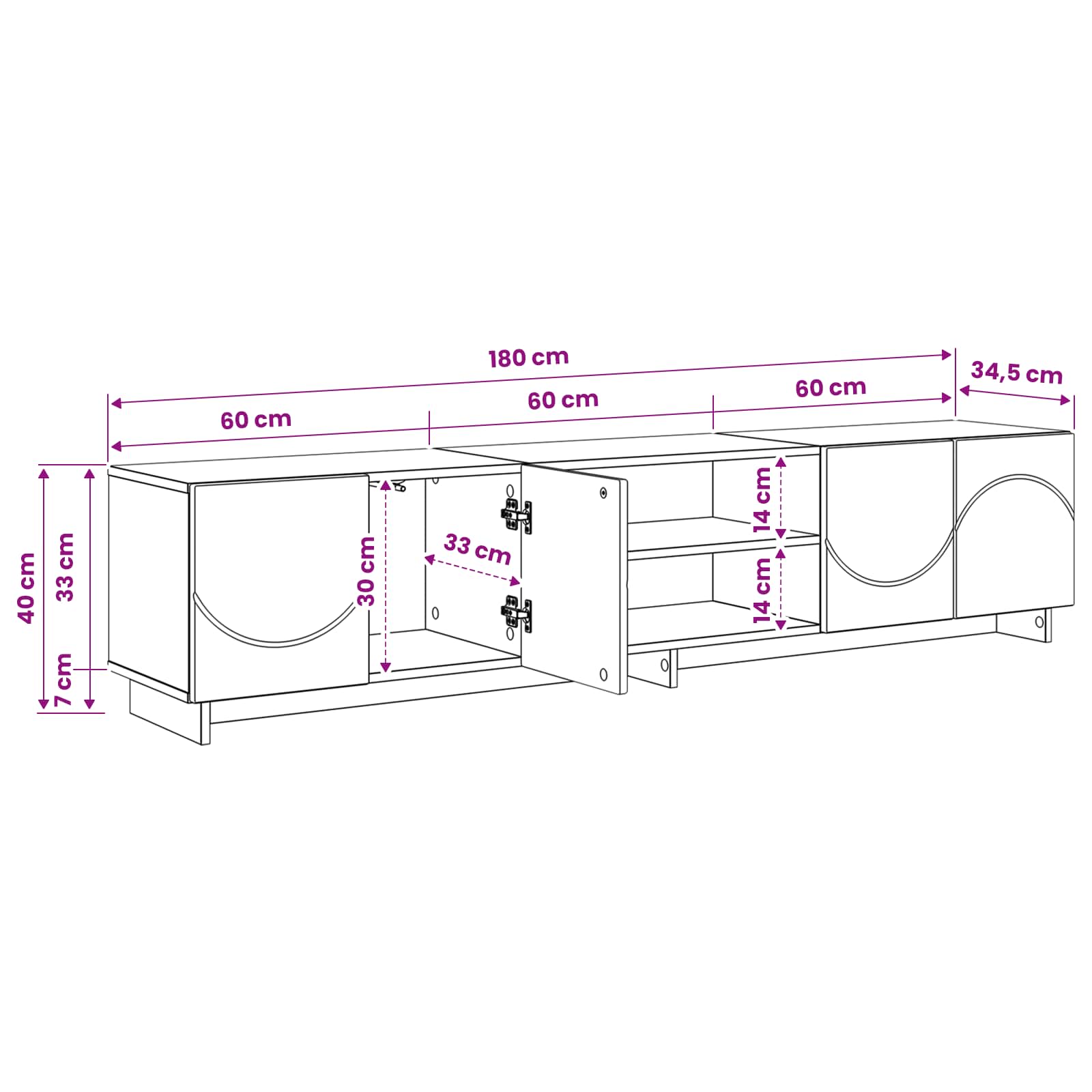 TV Stand 180 x 34.5 x 40 cm White Engineered Wood