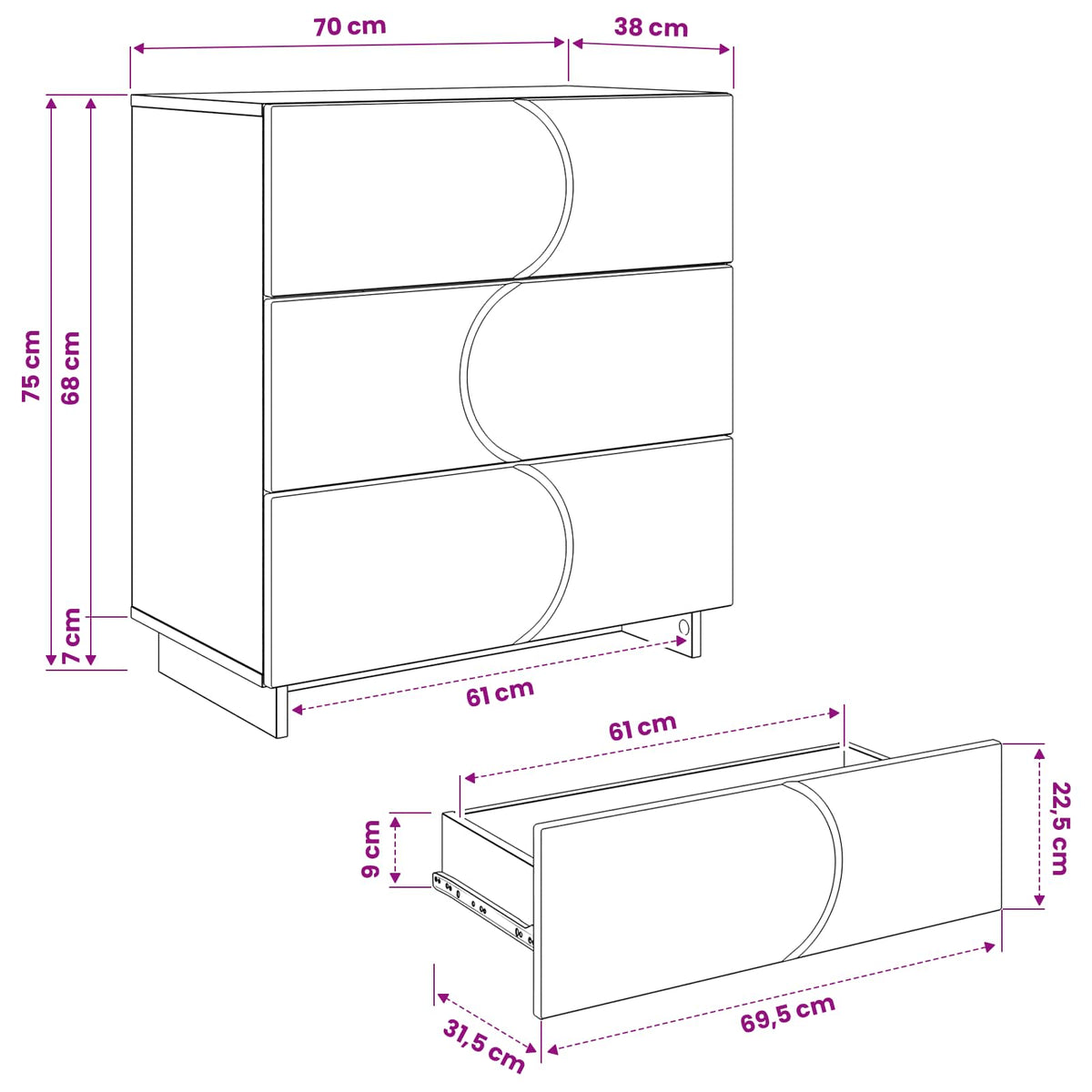 Sideboard White 70 x 38 x 75 cm Engineered Wood