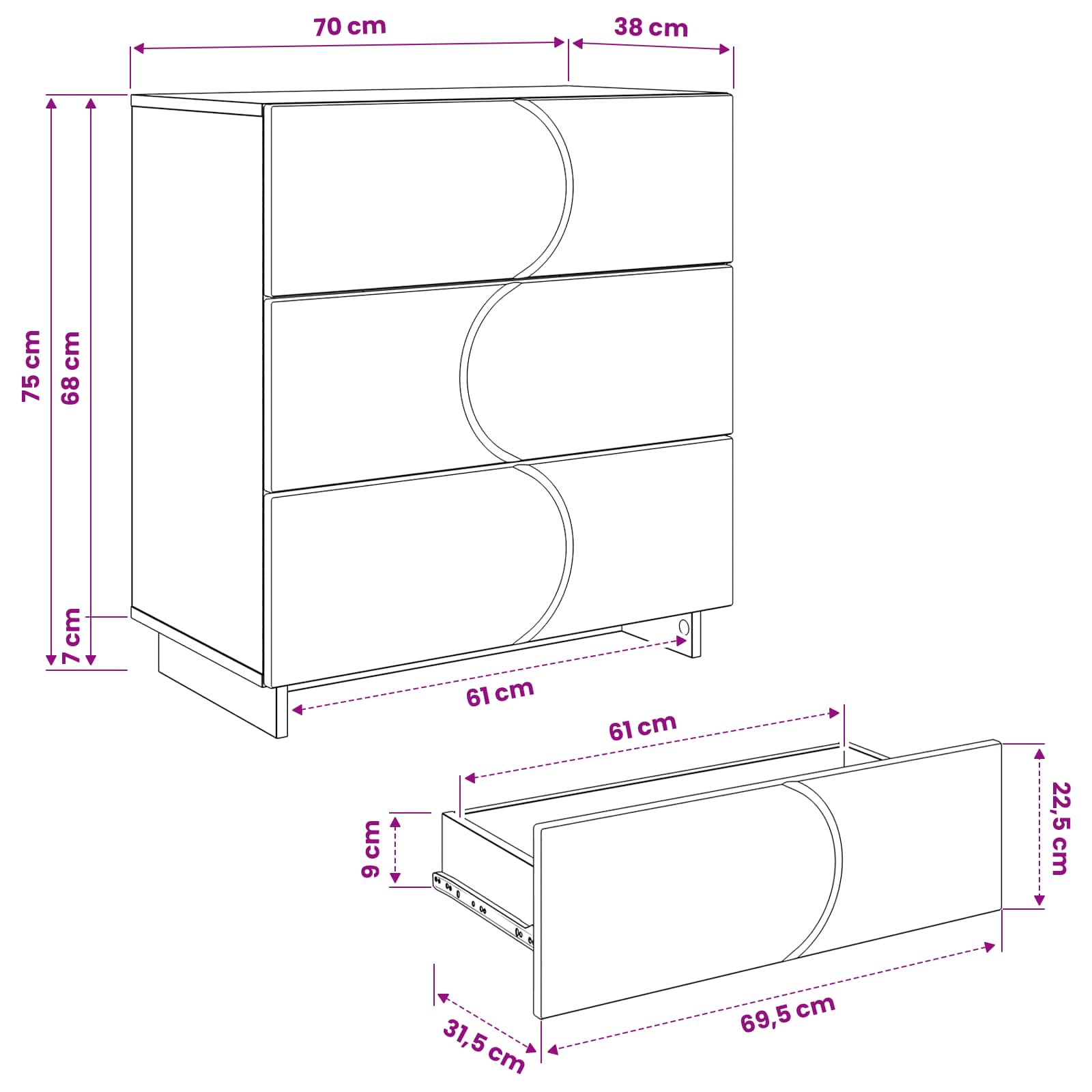 Sideboard White 70 x 38 x 75 cm Engineered Wood