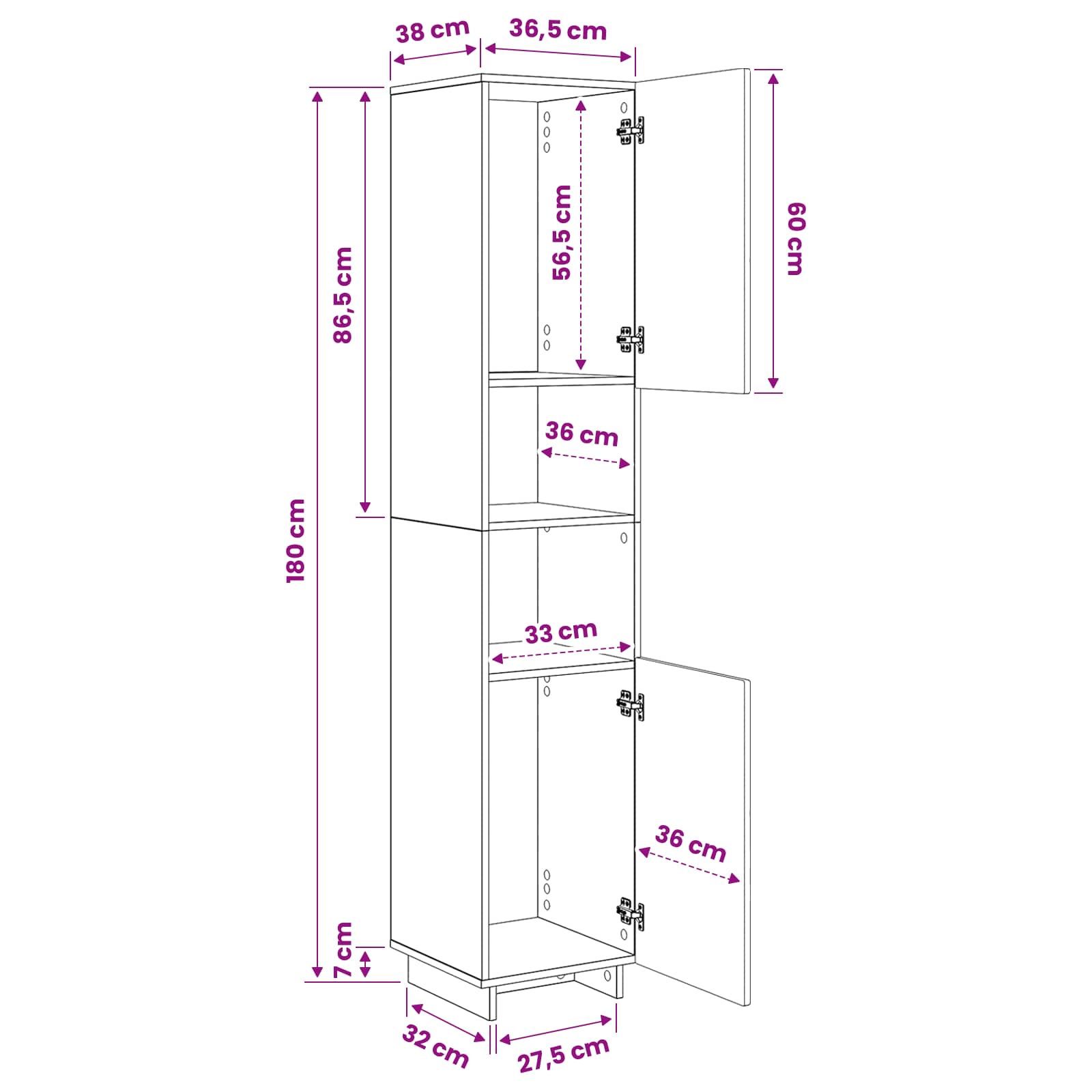 Bathroom cabinet White 36.5 x 38 x 180 cm Engineered Wood