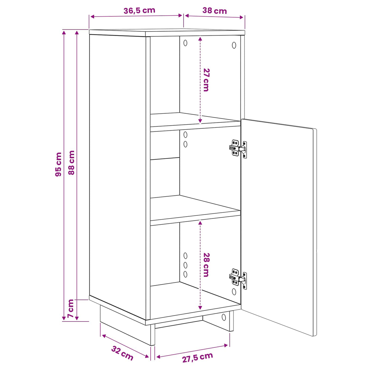 Bathroom cabinet White 36.5 x 38 x 95 cm Engineered Wood
