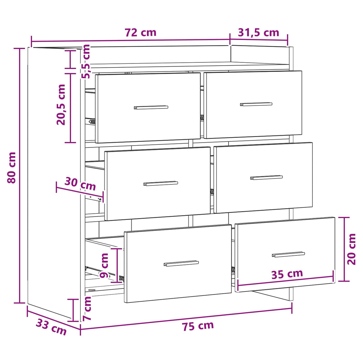 Sideboard White 75 x 33 x 80 cm Engineered Wood
