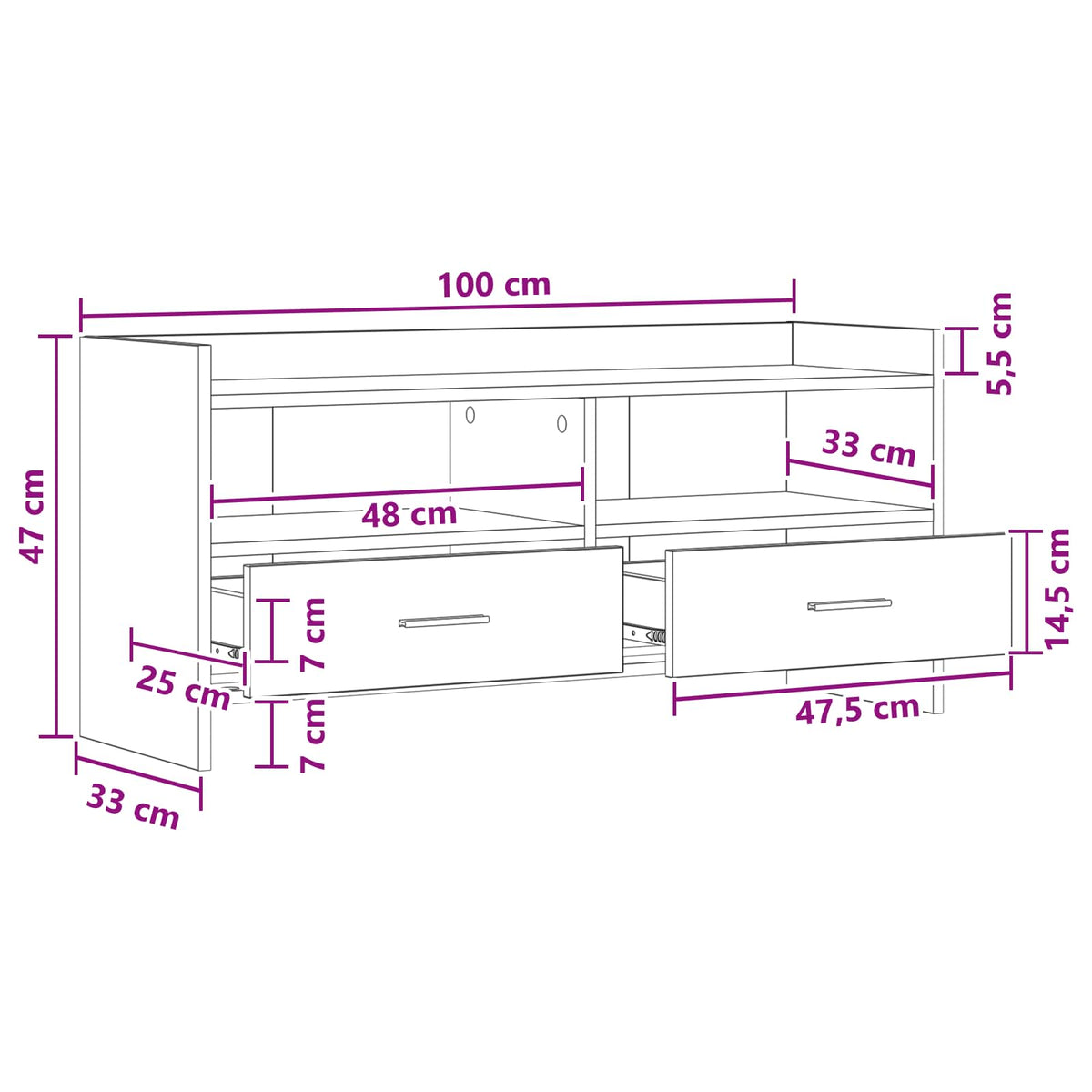 TV Cabinet 100 x 33 x 47 cm Sonoma Oak Engineered Wood