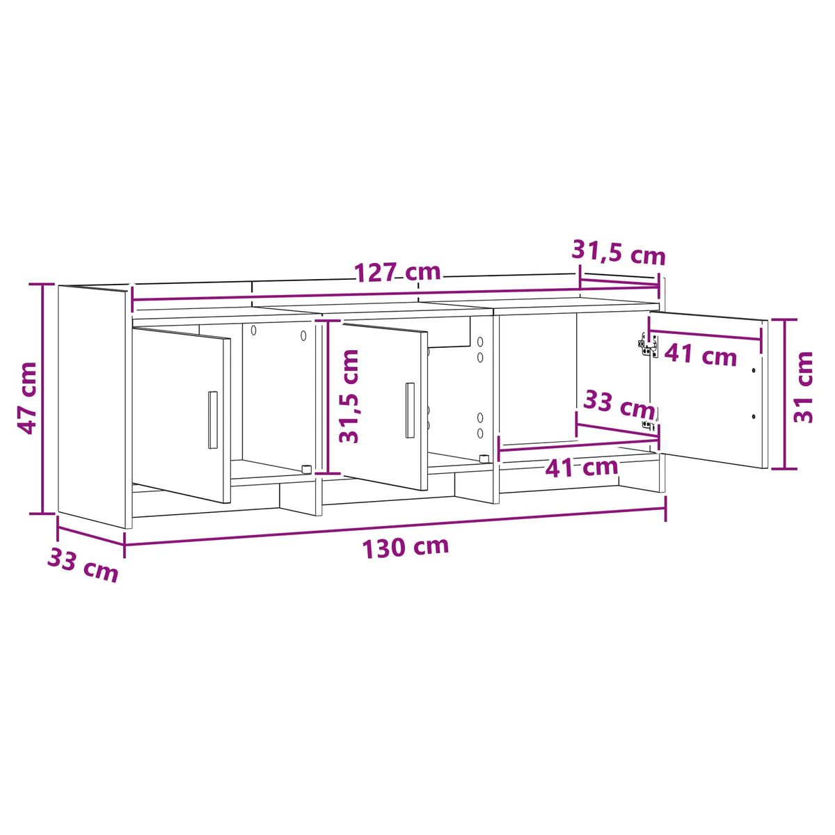 TV Cabinet 130 x 33 x 47 cm White Engineered Wood