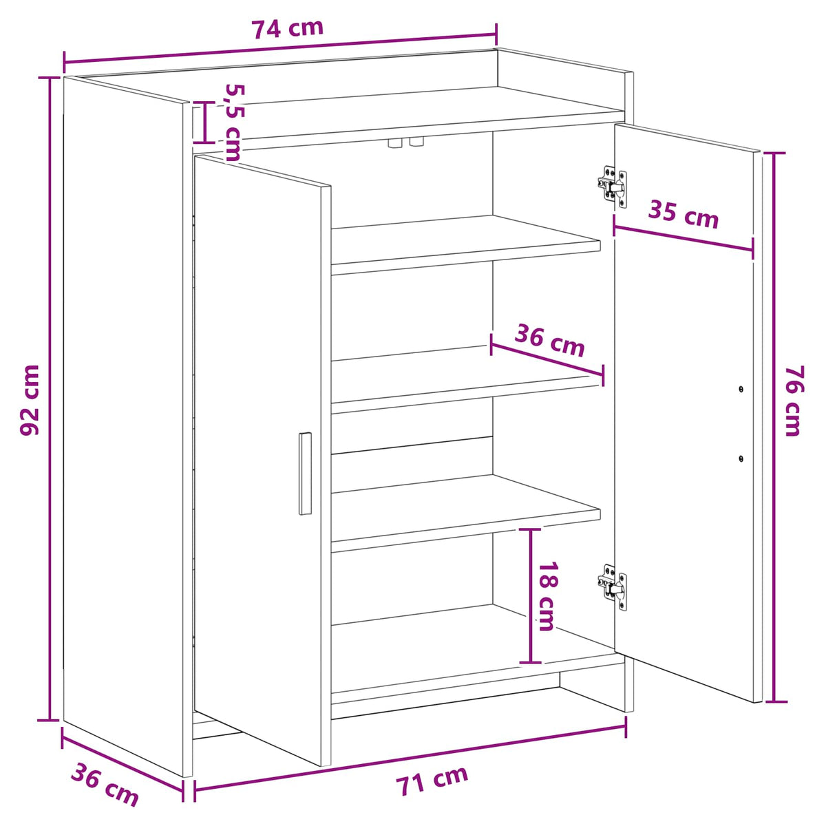 Shoe Cabinet with Door White 73.5 x 36 x 92 cm Engineered Wood