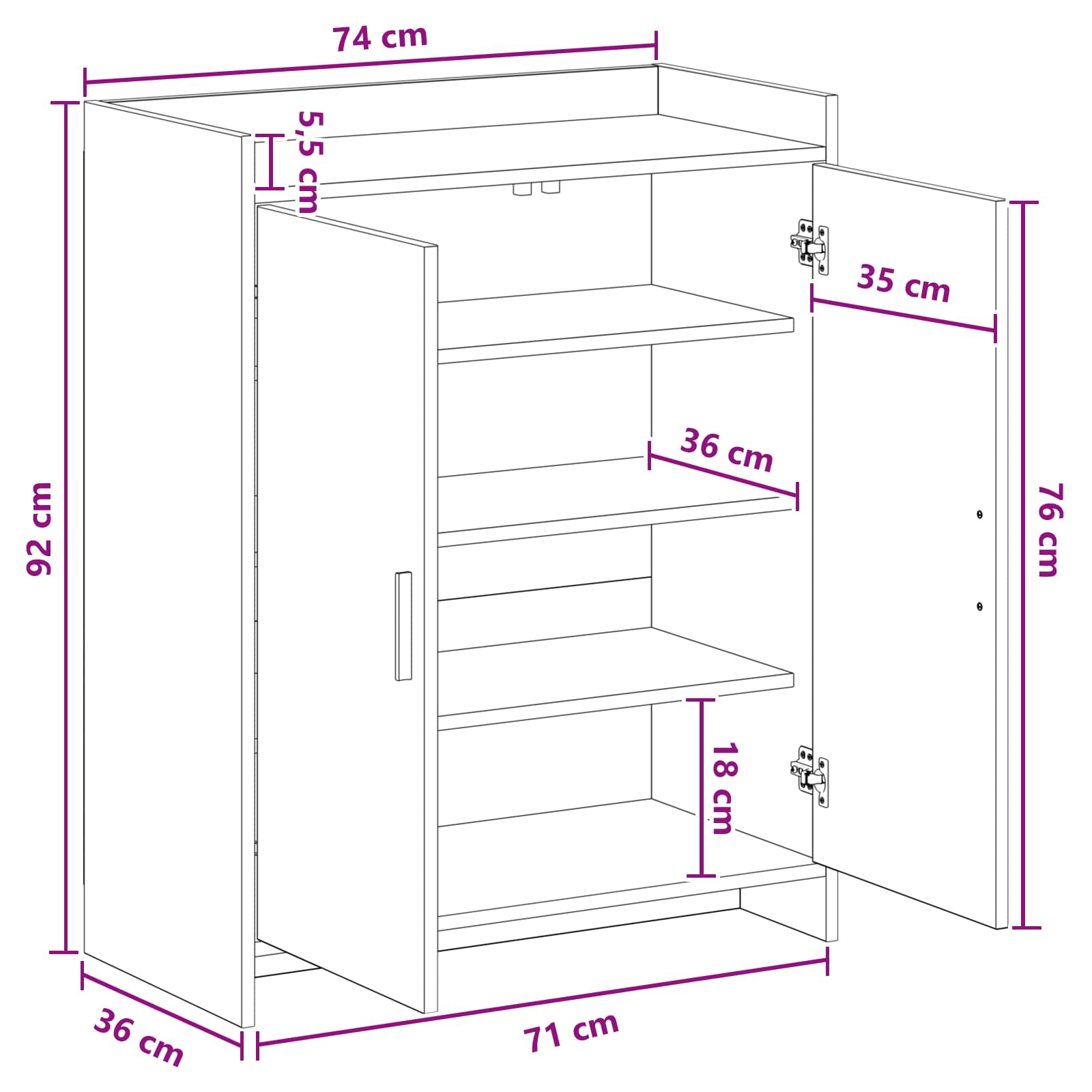 Shoe Cabinet with Door White 73.5 x 36 x 92 cm Engineered Wood