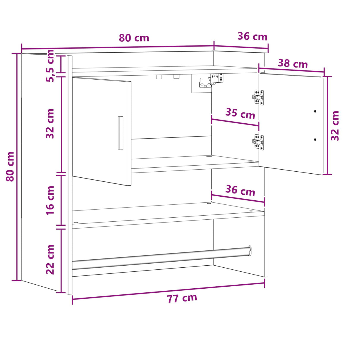 Wall Shelf Wall-Mounted Sonoma Oak 80 x 36 x 80 cm