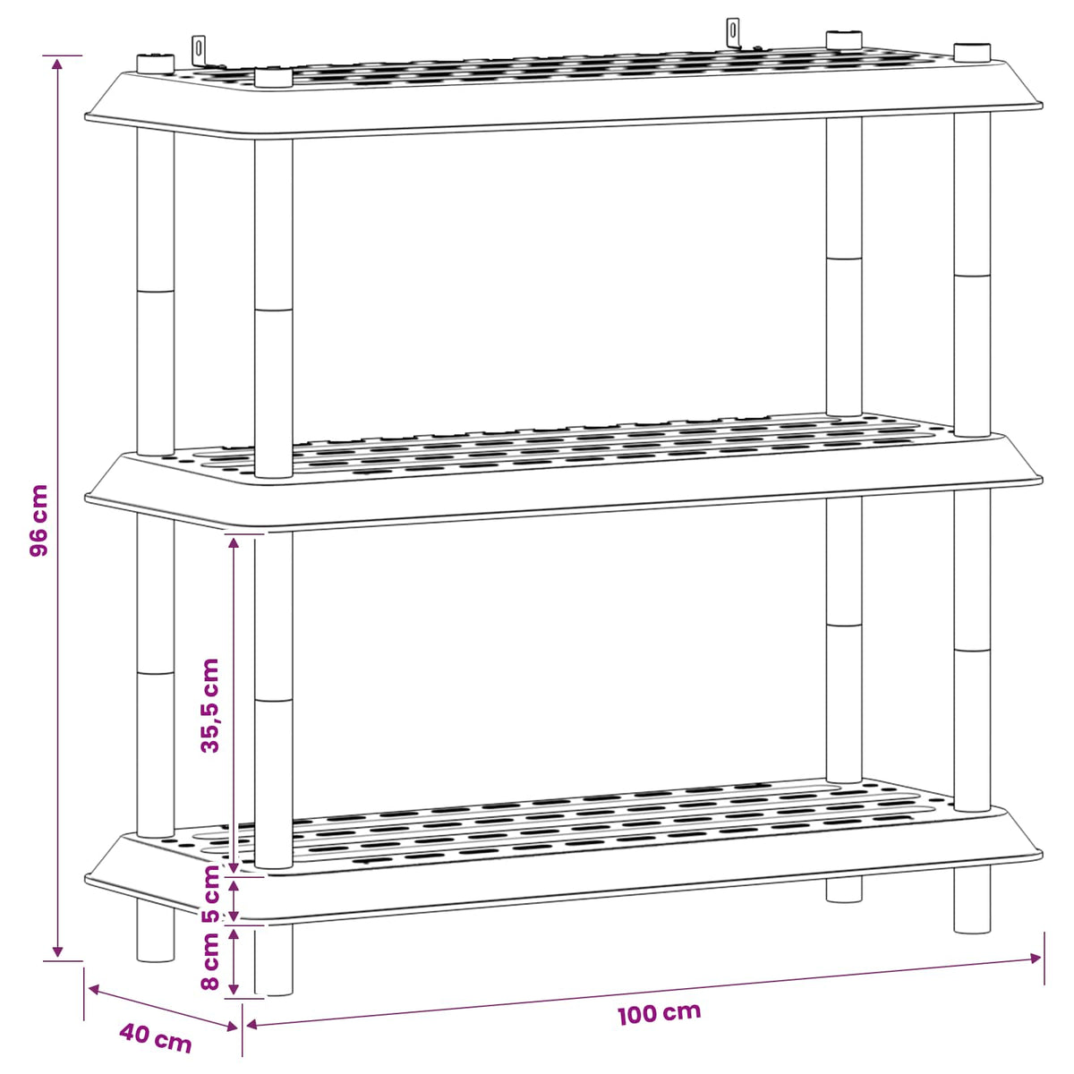 Shelving Unit 3-Tier 100 x 40 x 96 cm PP Anthracite