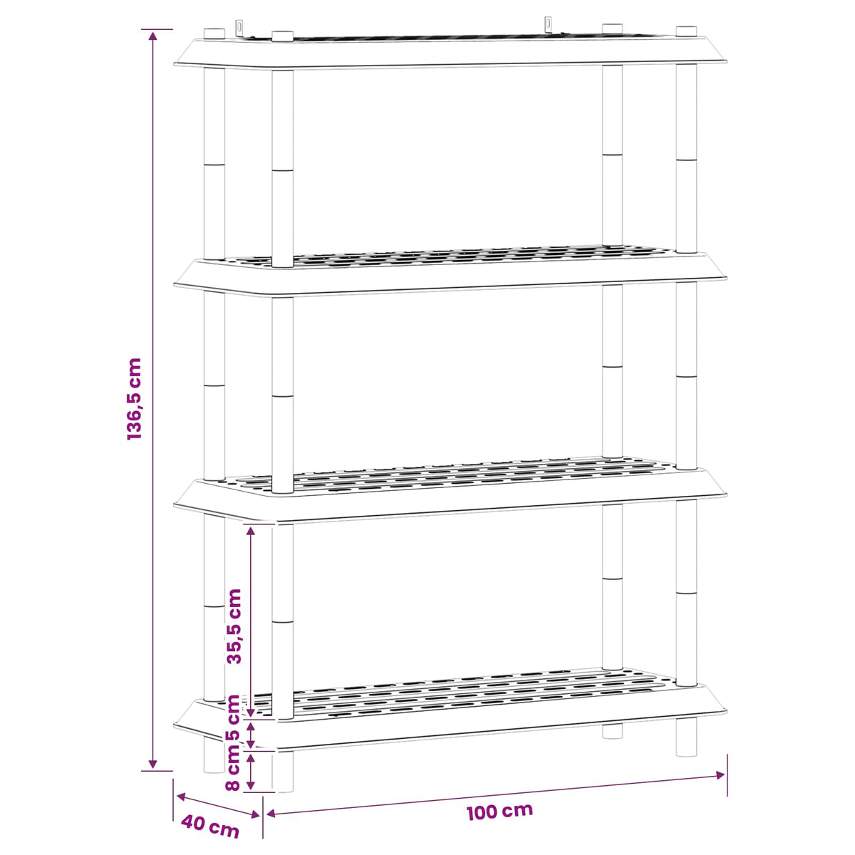 Shelving Unit 4-Tier 100 x 40 x 136.5 cm PP Anthracite