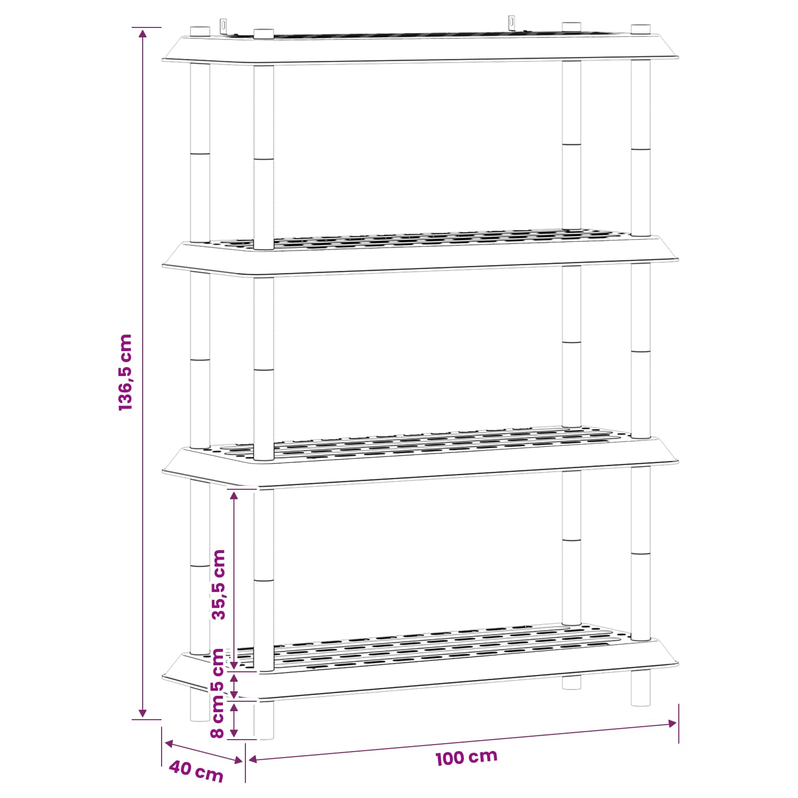 Shelving Unit 4-Tier 100 x 40 x 136.5 cm PP Anthracite