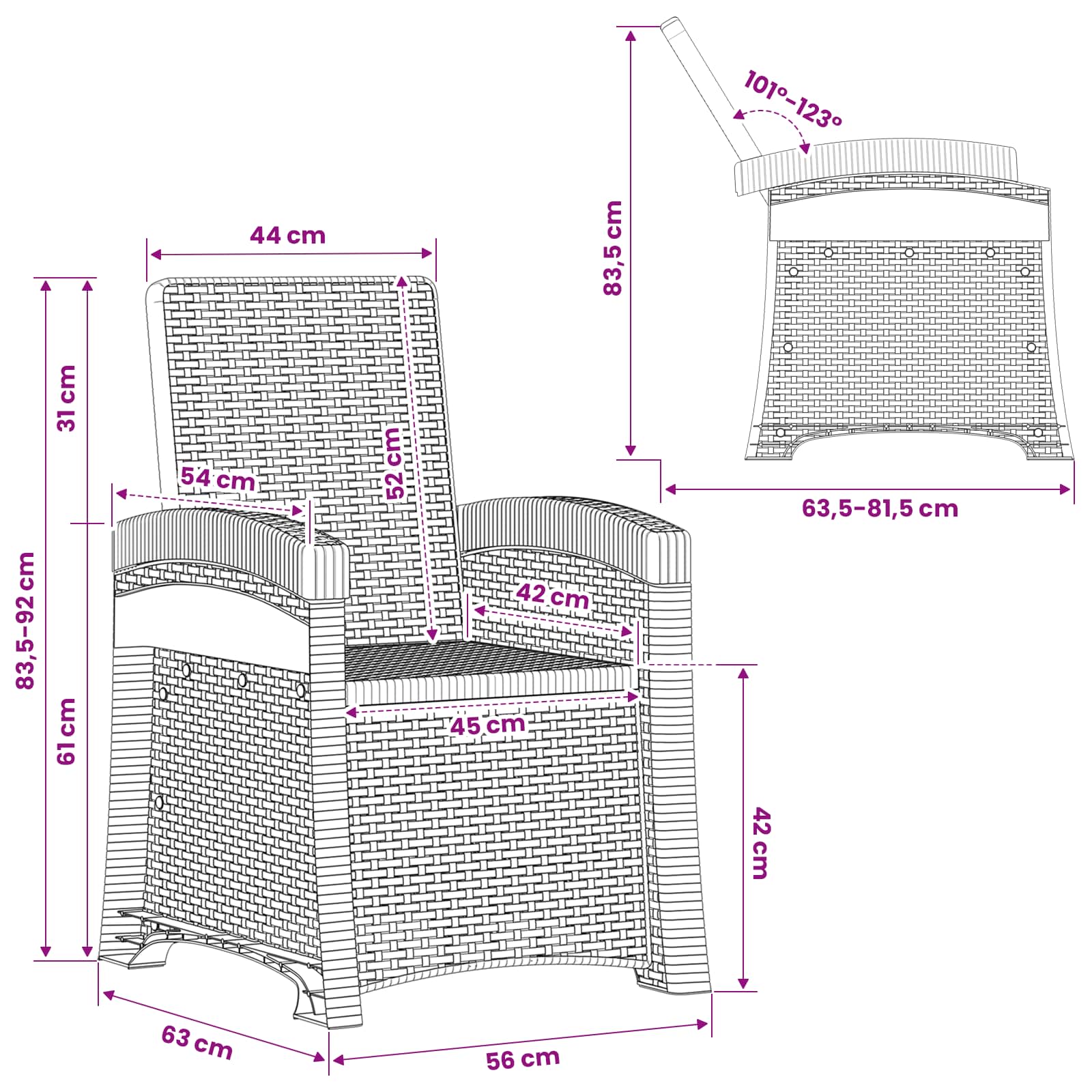 Reclining garden chair in rattan style Anthracite PP