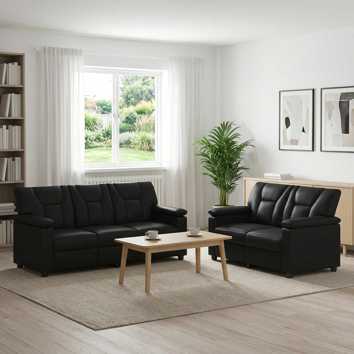 Sofa Set 2 pcs Black Faux Leather