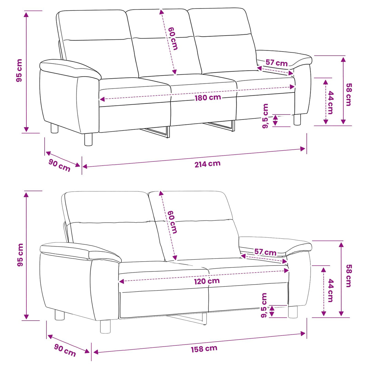 Sofa Set 2 pcs Dark Grey Fabric